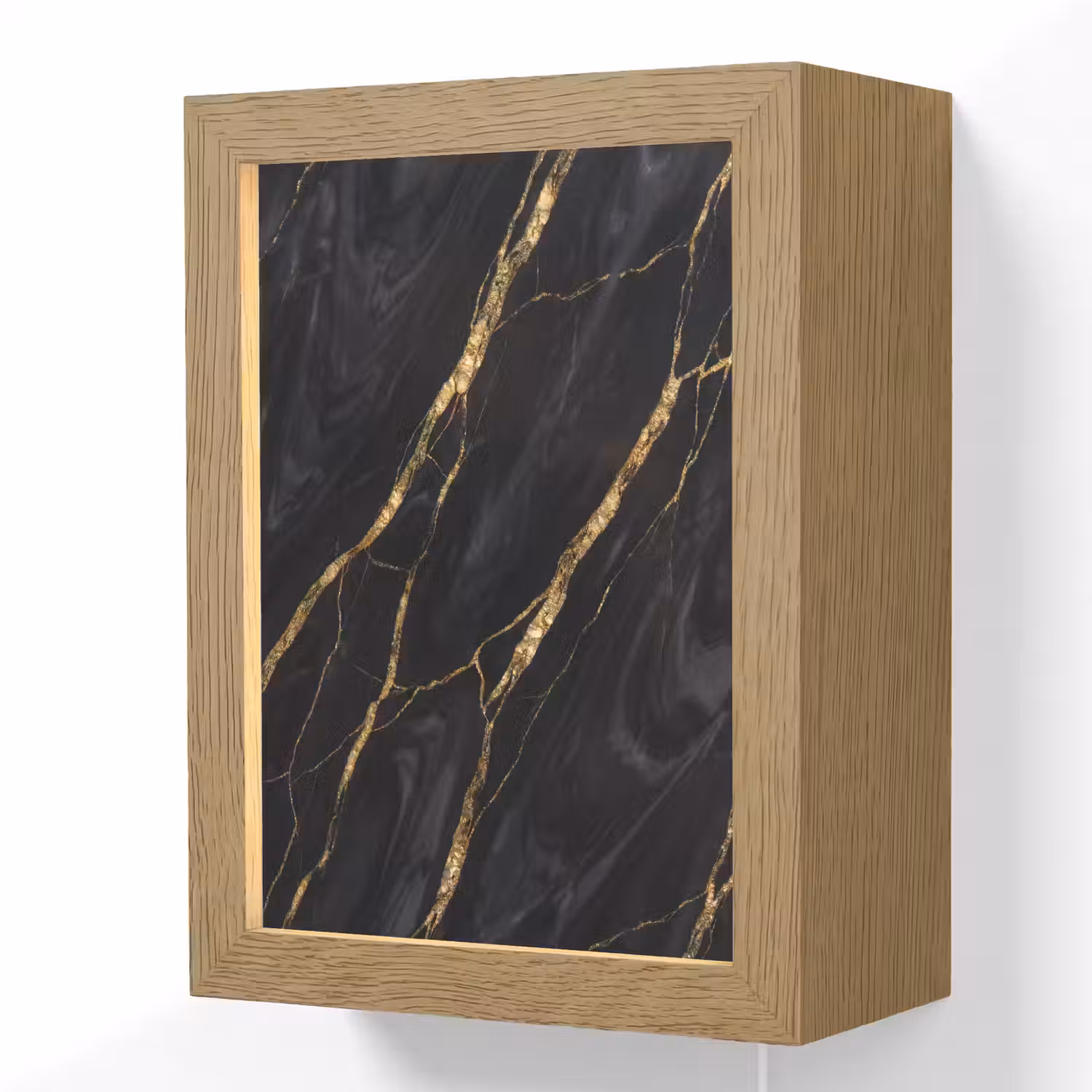 Marmer - Gouden aders - Abstract - Zwart Light Box met kabel (Wandlamp) klein -3d