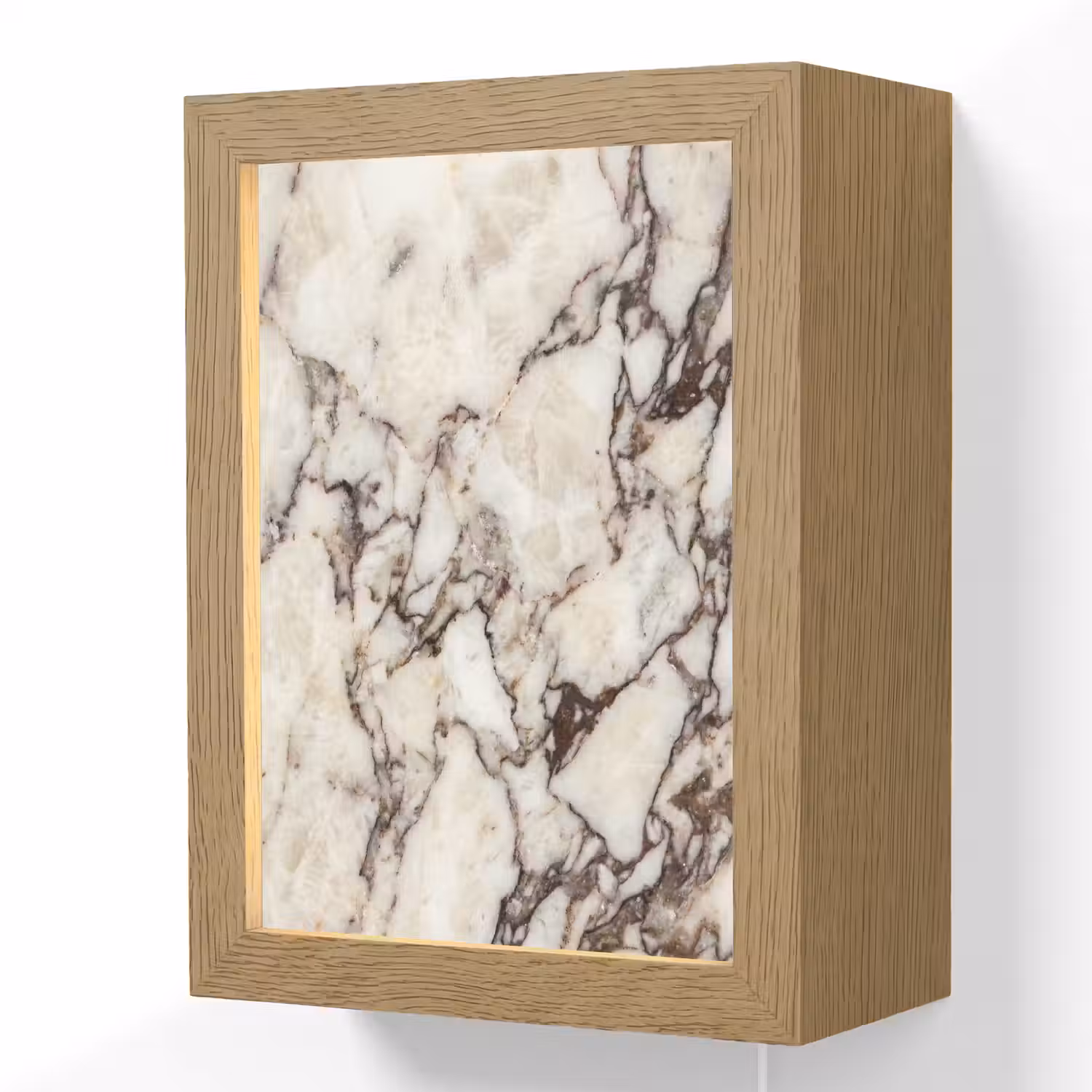 Marmer - Textuur - Abstract - Wit - Bruin Light Box met kabel (Wandlamp) klein -3d