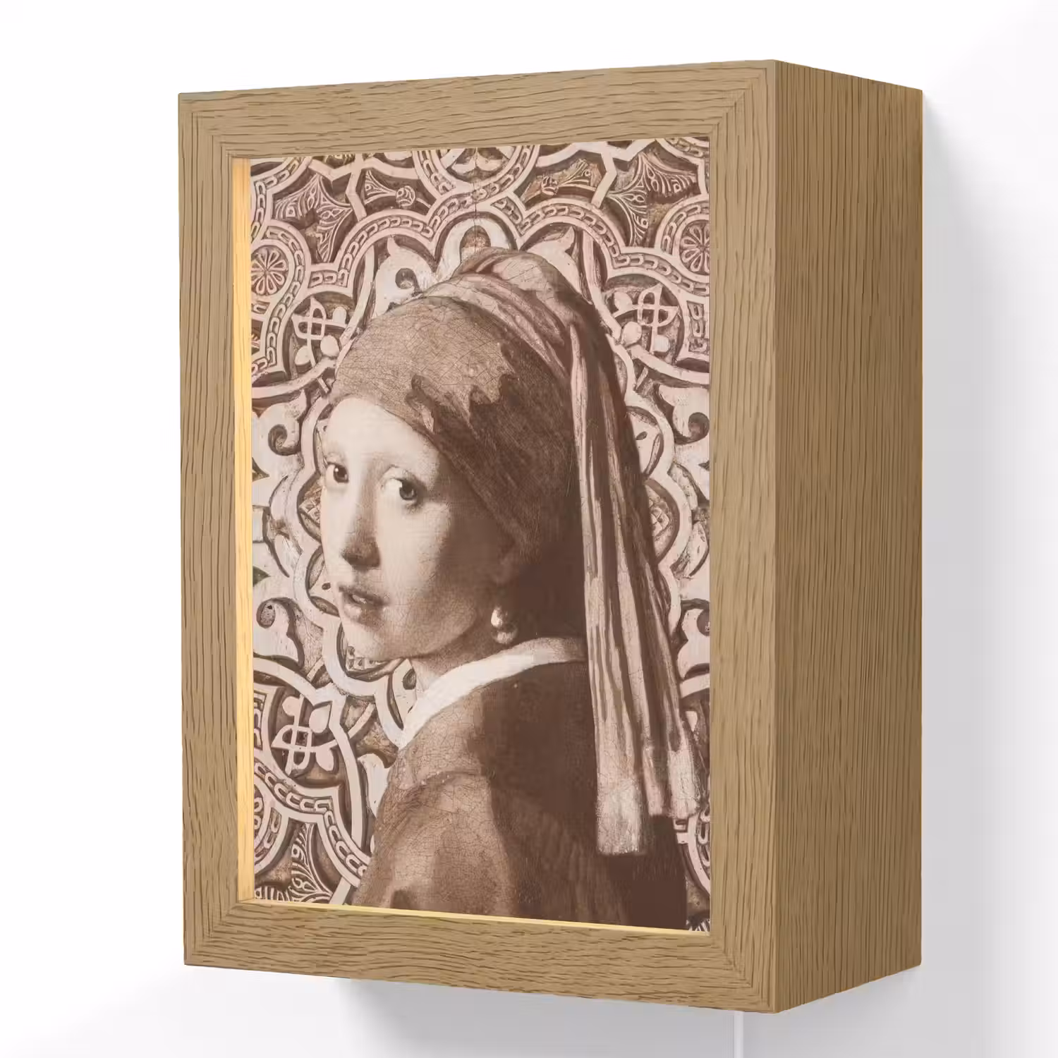 Meisje met de parel - Johannes Vermeer - Sepia Light Box met kabel (Wandlamp) klein -3d