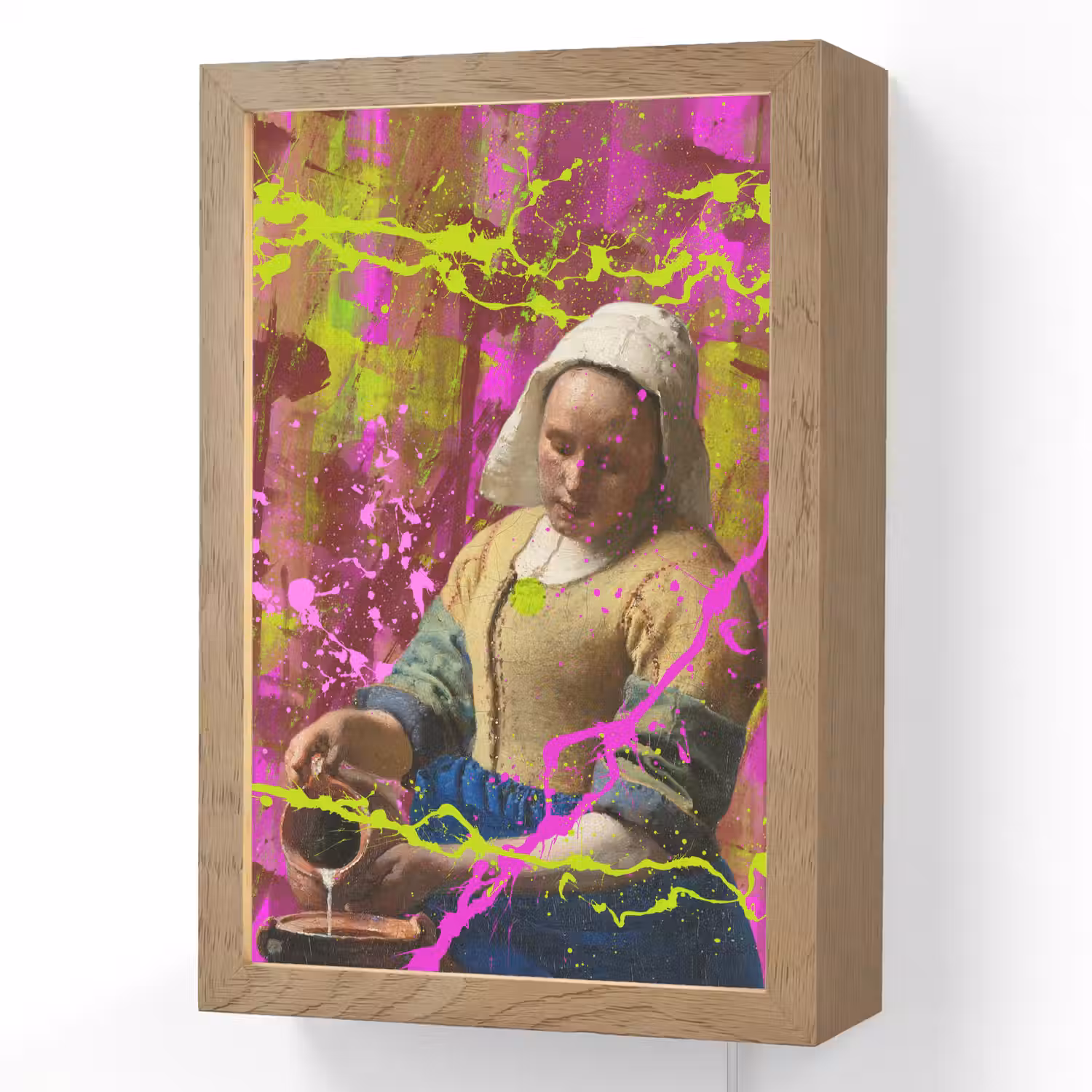Melkmeisje - Johannes Vermeer - Neon Light Box met kabel (Wandlamp) klein -3d