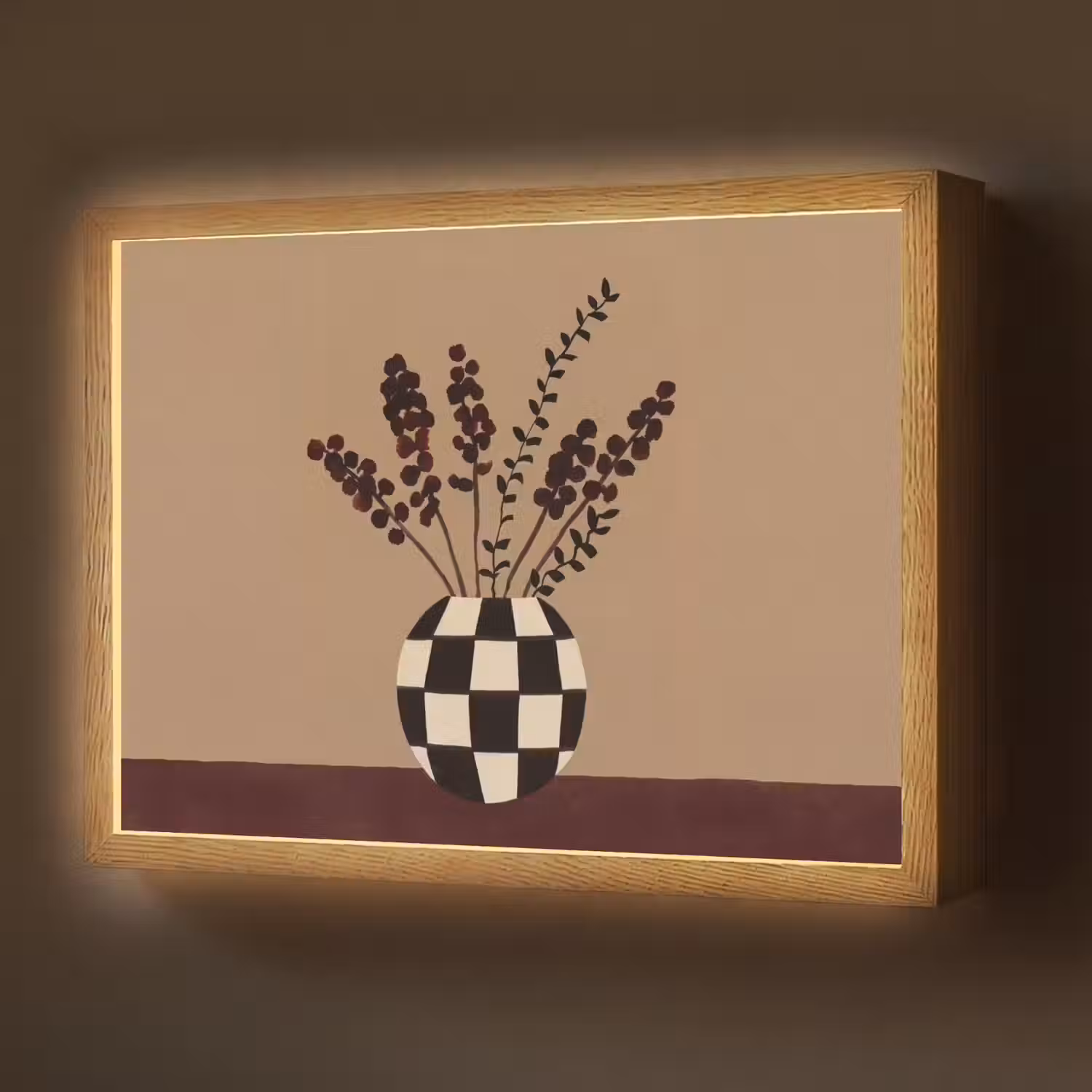 Minimalistisch - Vaas - Bloemen - Bruin Light Box met batterij (Wandlamp) middel -z3d_website