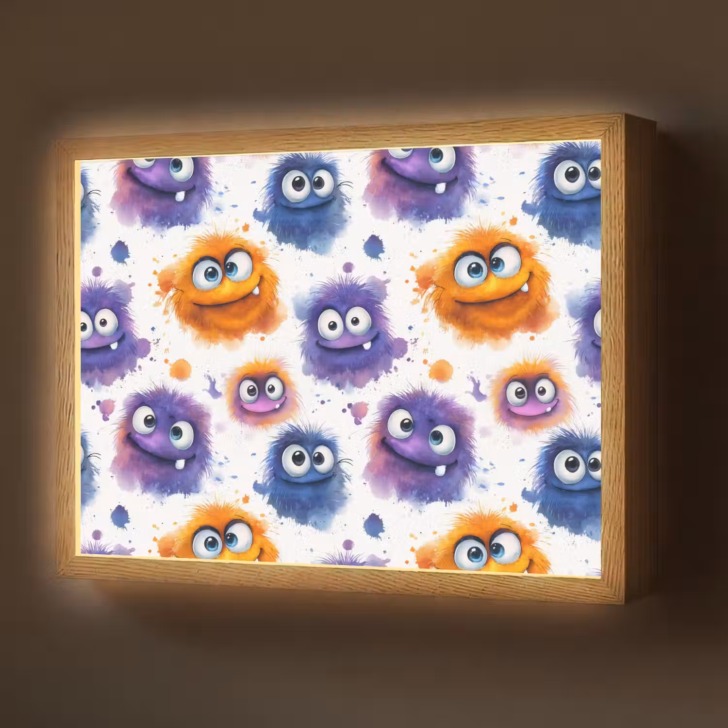 Monstertjes - Aquarel - Kleurrijk Light Box met batterij (Wandlamp) middel 907 -z3d_website