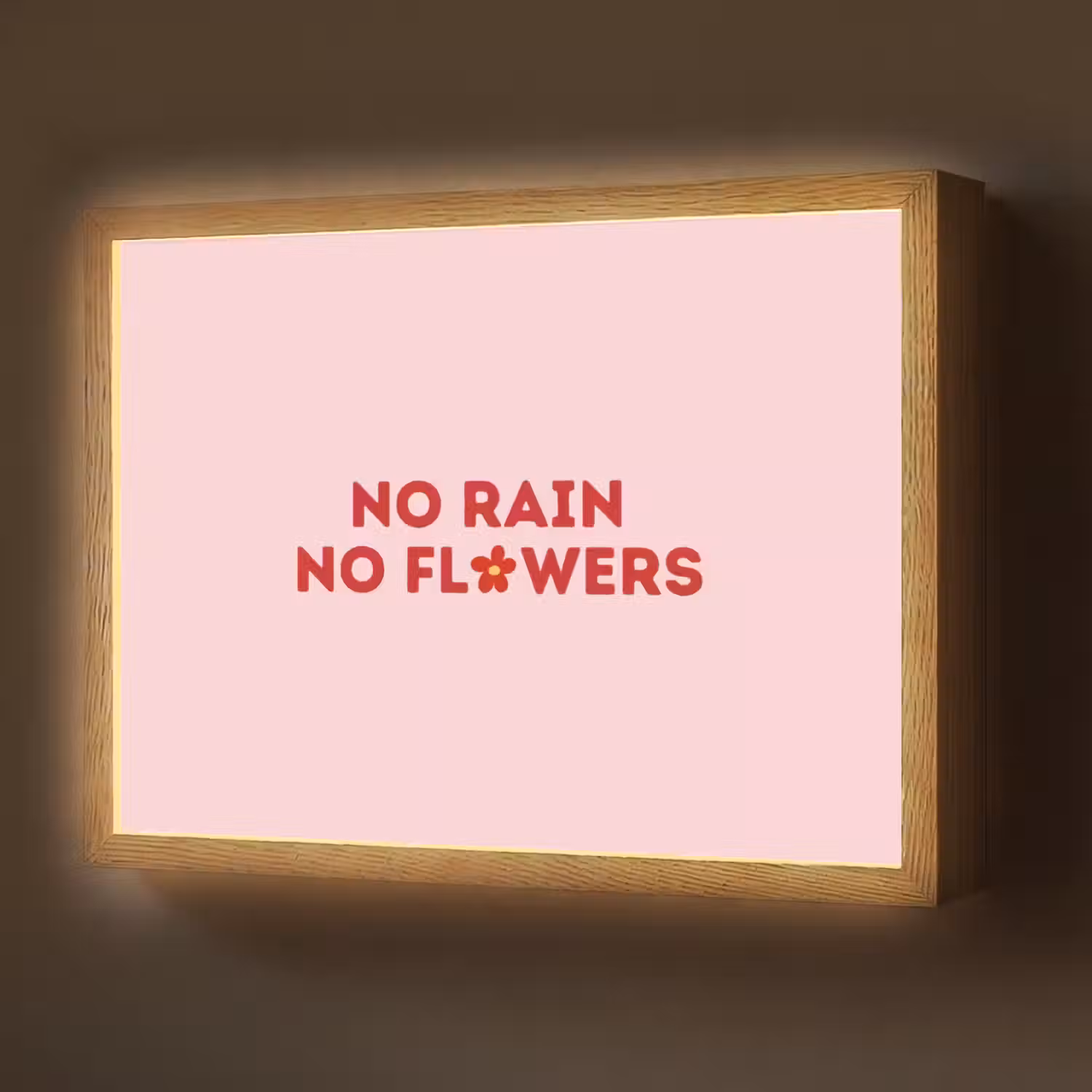 No rain no flowers - Minimalistisch - Roze - Bloem Light Box met batterij (Wandlamp) middel -z3d_website