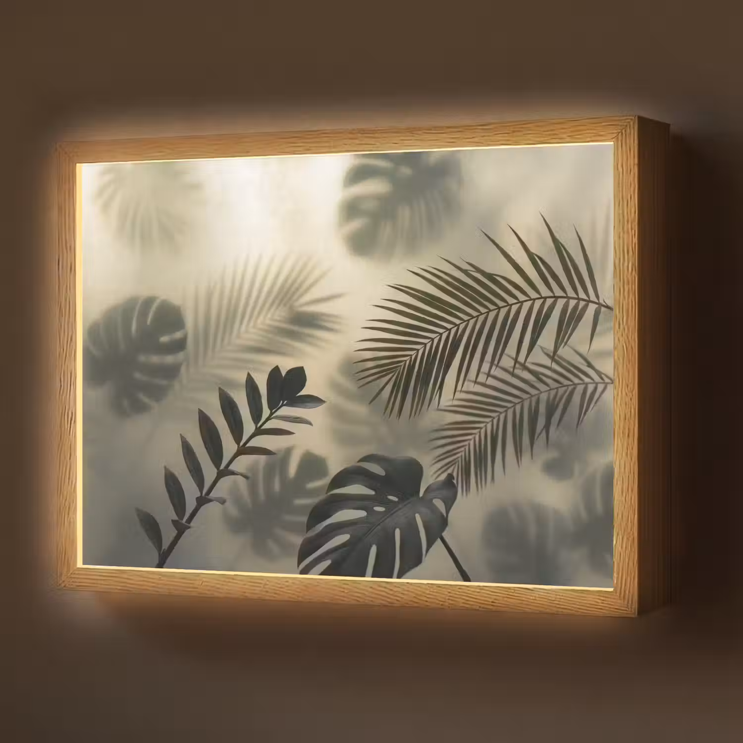 Planten - Bladeren - Schaduwen - Groen - Modern Light Box met batterij (Wandlamp) middel -z3d_website
