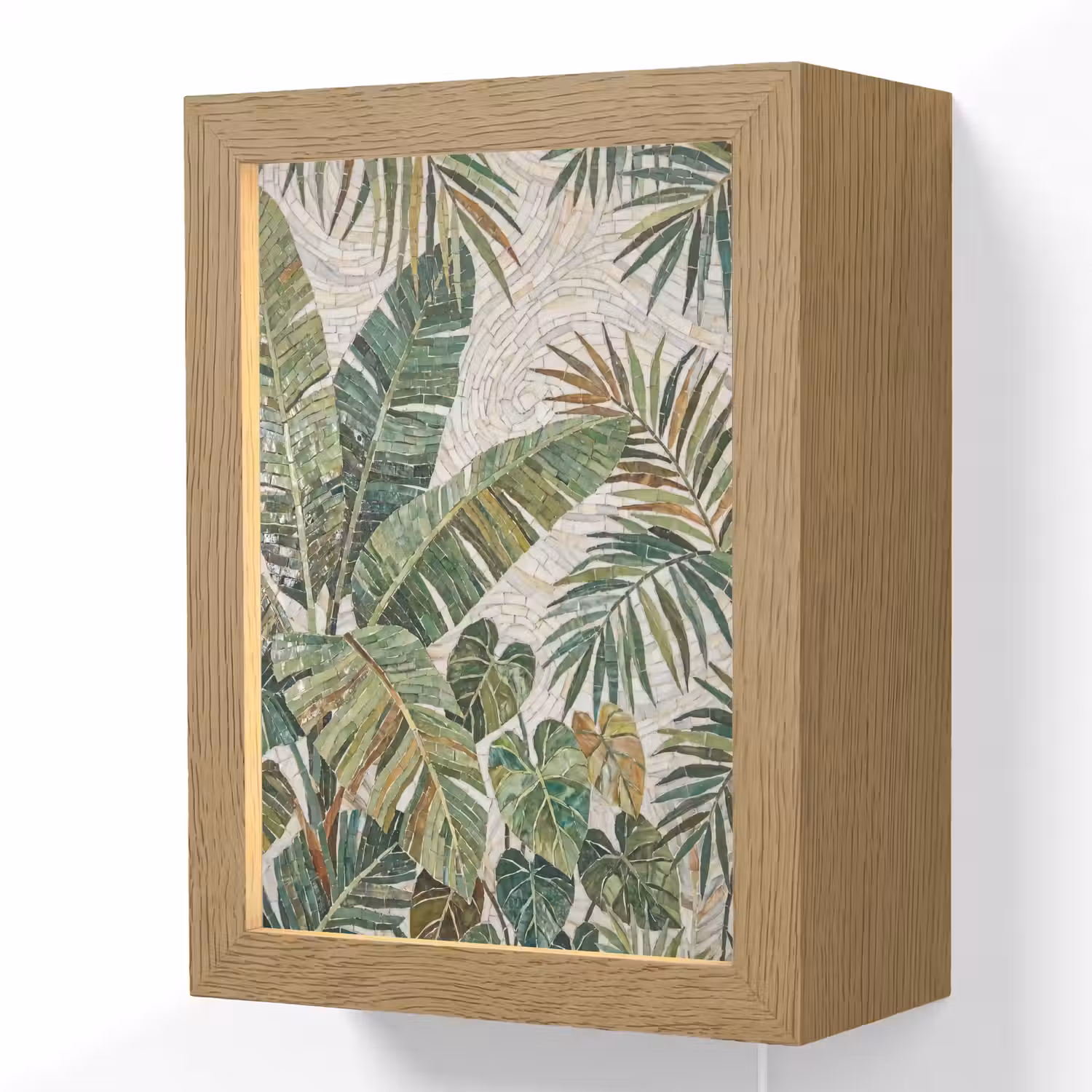 Planten - Tropisch - Mozaïek - Natuur - Groen Light Box met kabel (Wandlamp) klein -3d