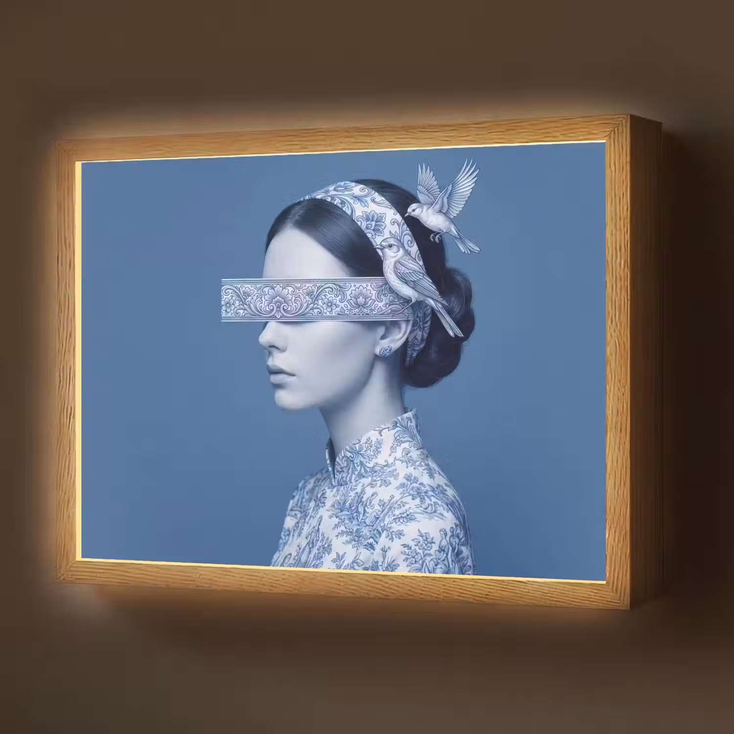 Portret - Klassiek - Wit - Blauw Light Box met batterij (Wandlamp) middel -z3d_website