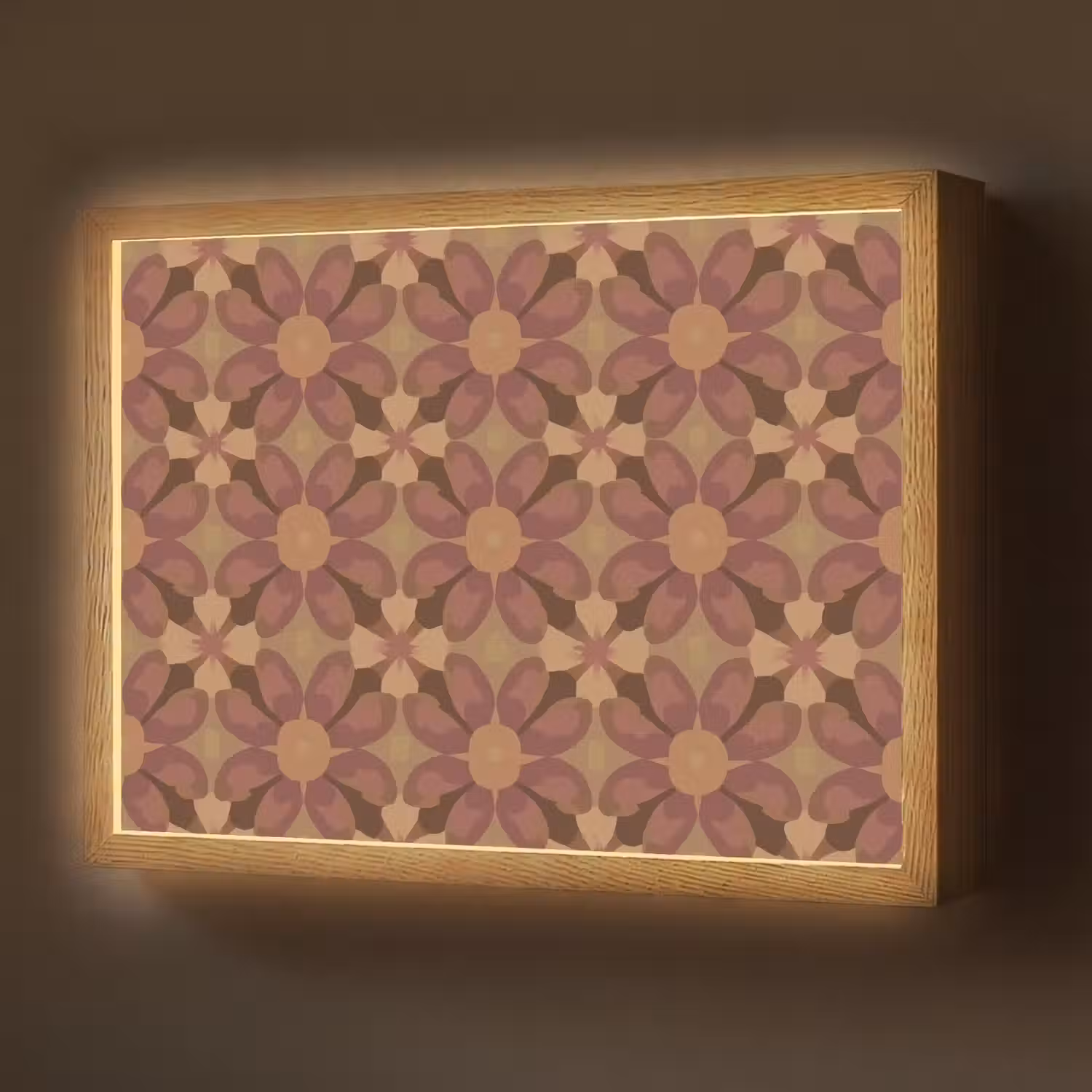 Retro - Bloemen - Bruin Light Box met batterij (Wandlamp) middel 907 -z3d_website