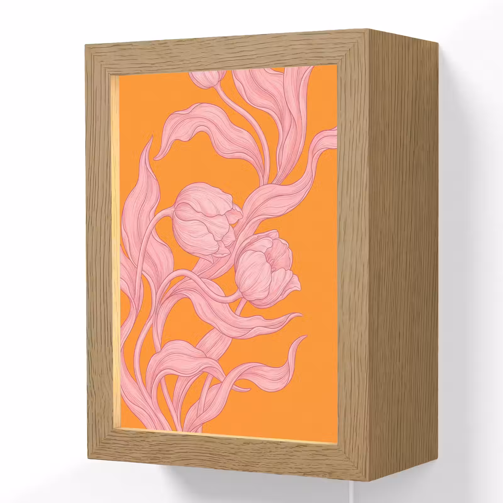 Lightbox - Wandlamp - Roze bloemen - Modern - Roze bloemen - Modern Light Box met kabel (Wandlamp) klein