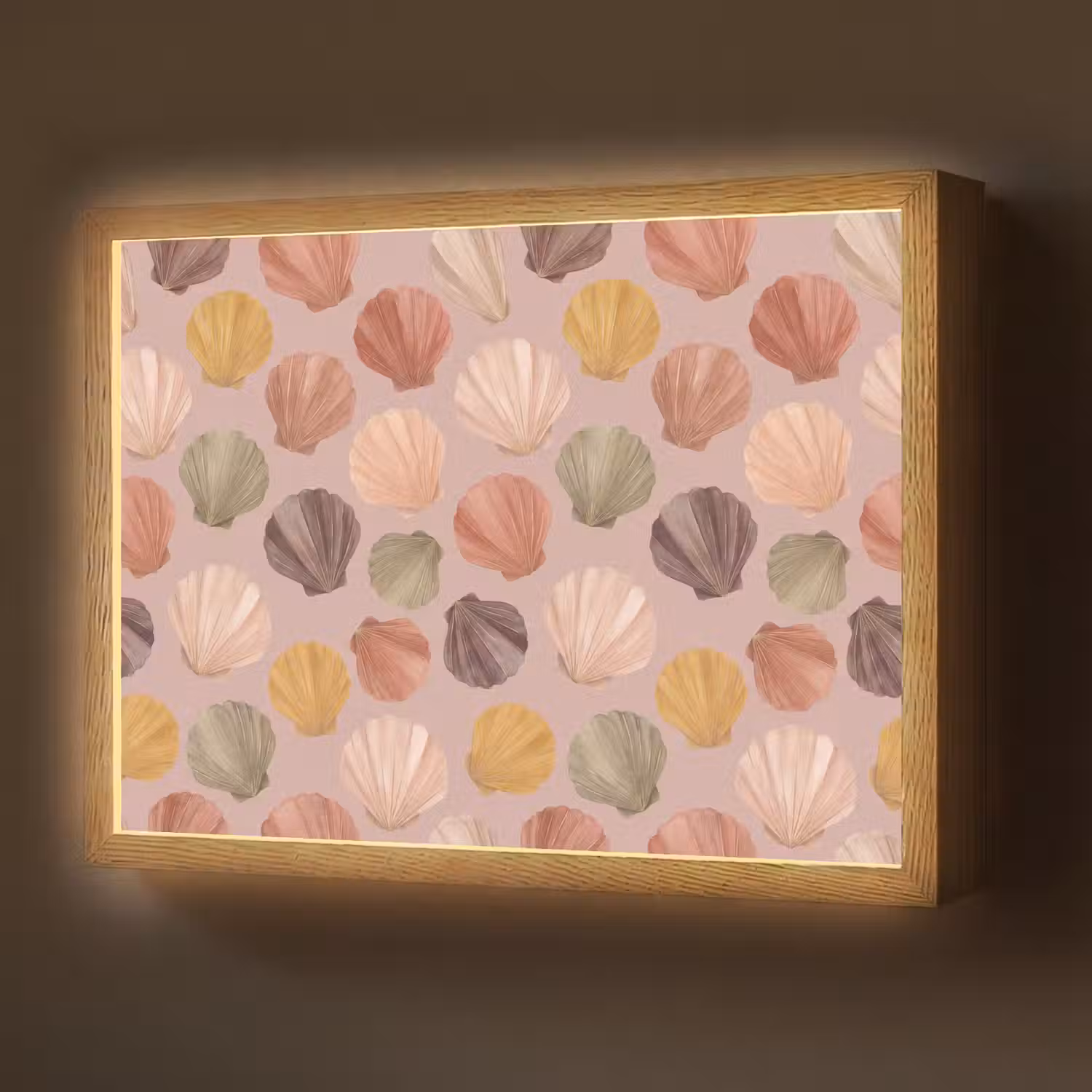 Schelp - Patroon - Zee - Aquarel - Aardetinten Light Box met batterij (Wandlamp) middel -z3d_website