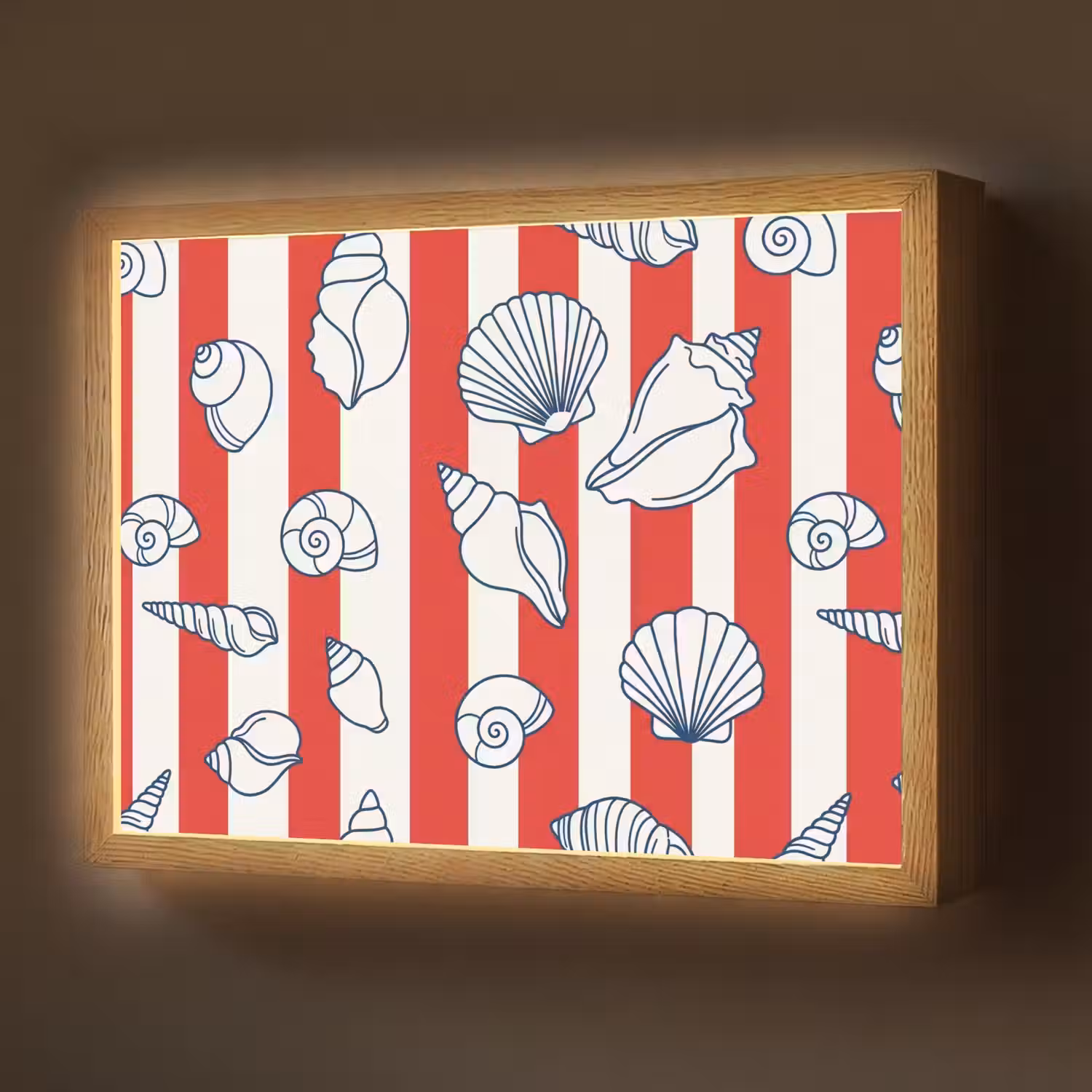 Schelp - Zeedieren - Zomer - Illustratie - Rood - Blauw Light Box met batterij (Wandlamp) middel -z3d_website