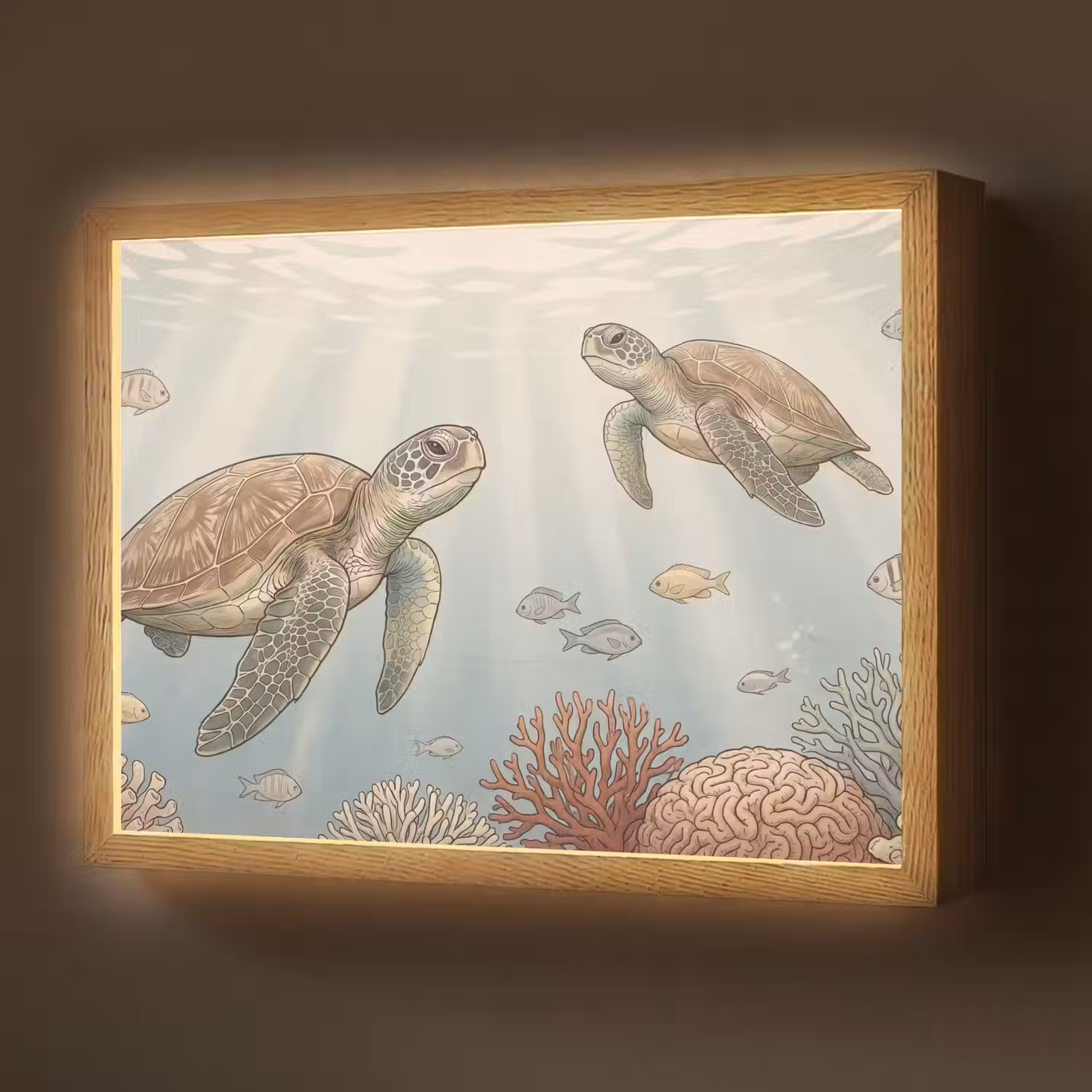 Schildpad - Onderwater - Natuur - Illustratie Light Box met batterij (Wandlamp) middel -z3d_website