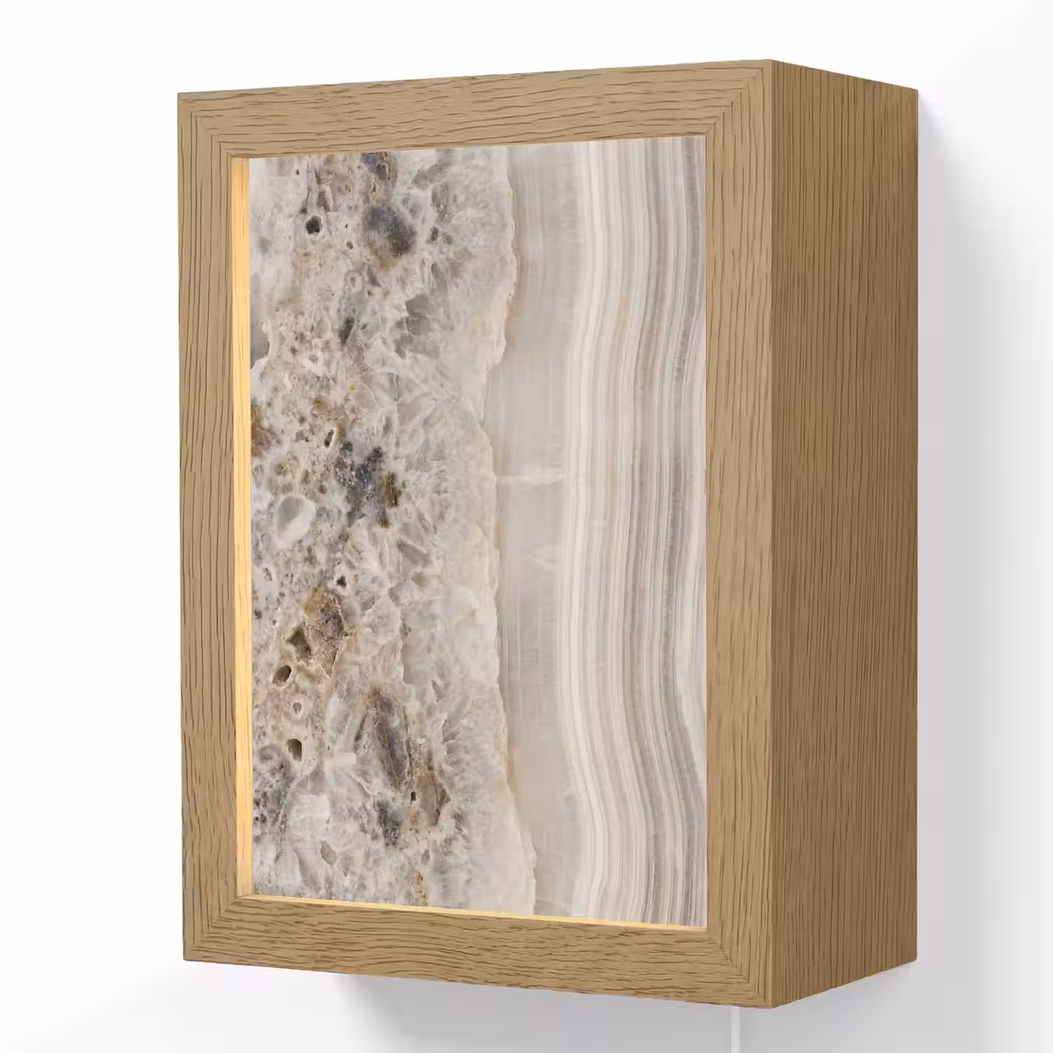 Steen - Textuur - Abstract - Beige - Wit Light Box met kabel (Wandlamp) klein -3d