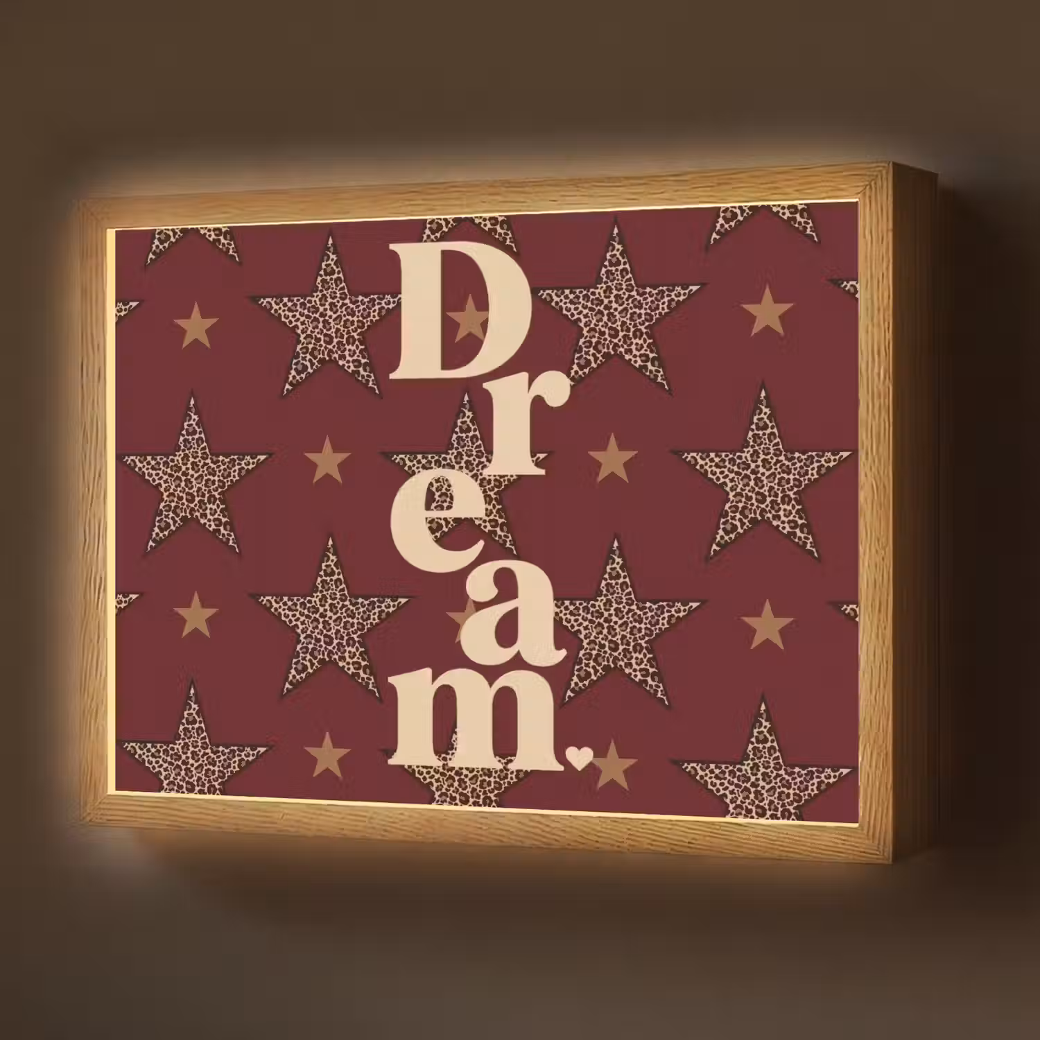 Sterren - Luipaardprint - Dream - Bordeaux Light Box met batterij (Wandlamp) middel -z3d_website