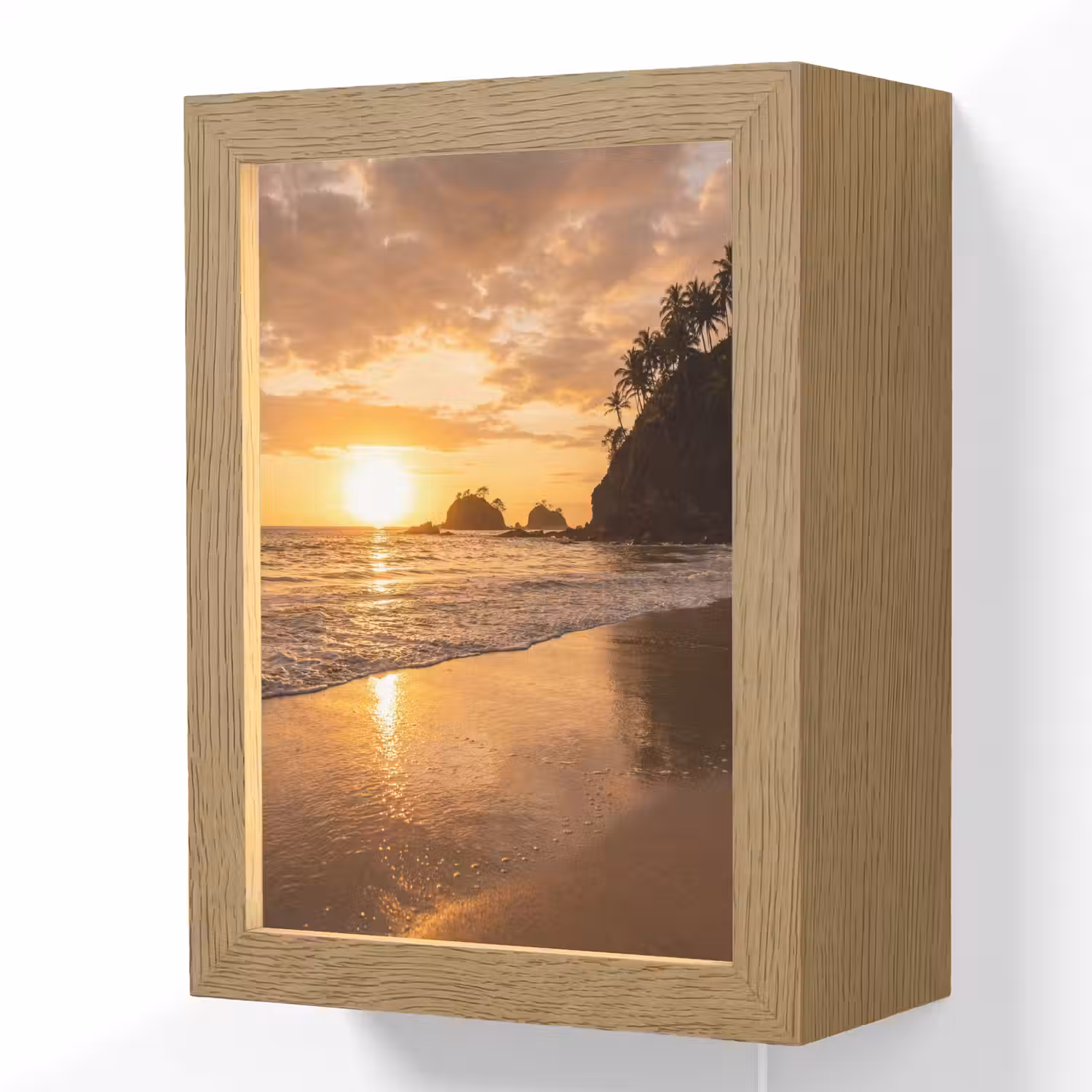 Strand - Zonsondergang - Natuur - Tropisch - Oranje Light Box met kabel (Wandlamp) klein -3d