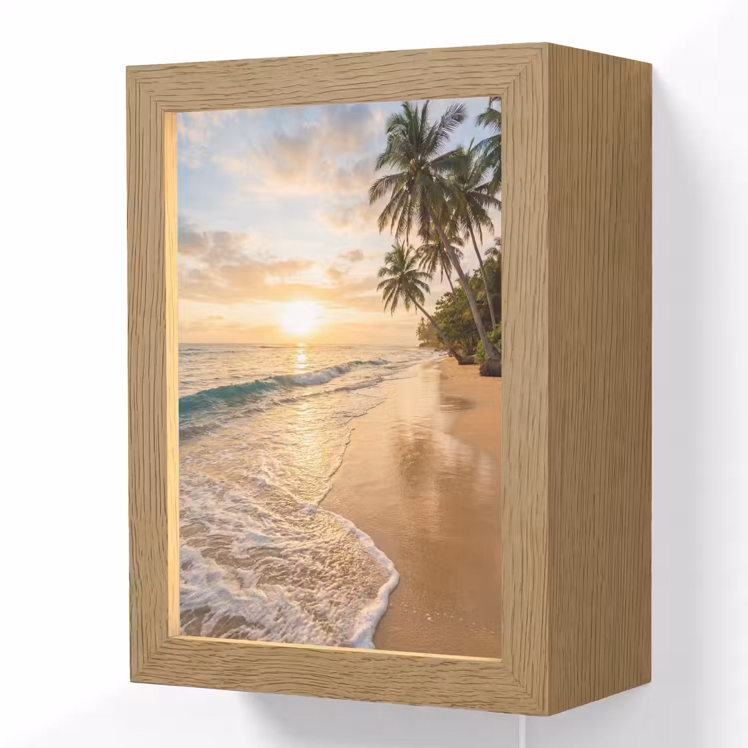 Strand - Zonsondergang - Tropisch - Natuur - Goud Light Box met kabel (Wandlamp) klein -3d