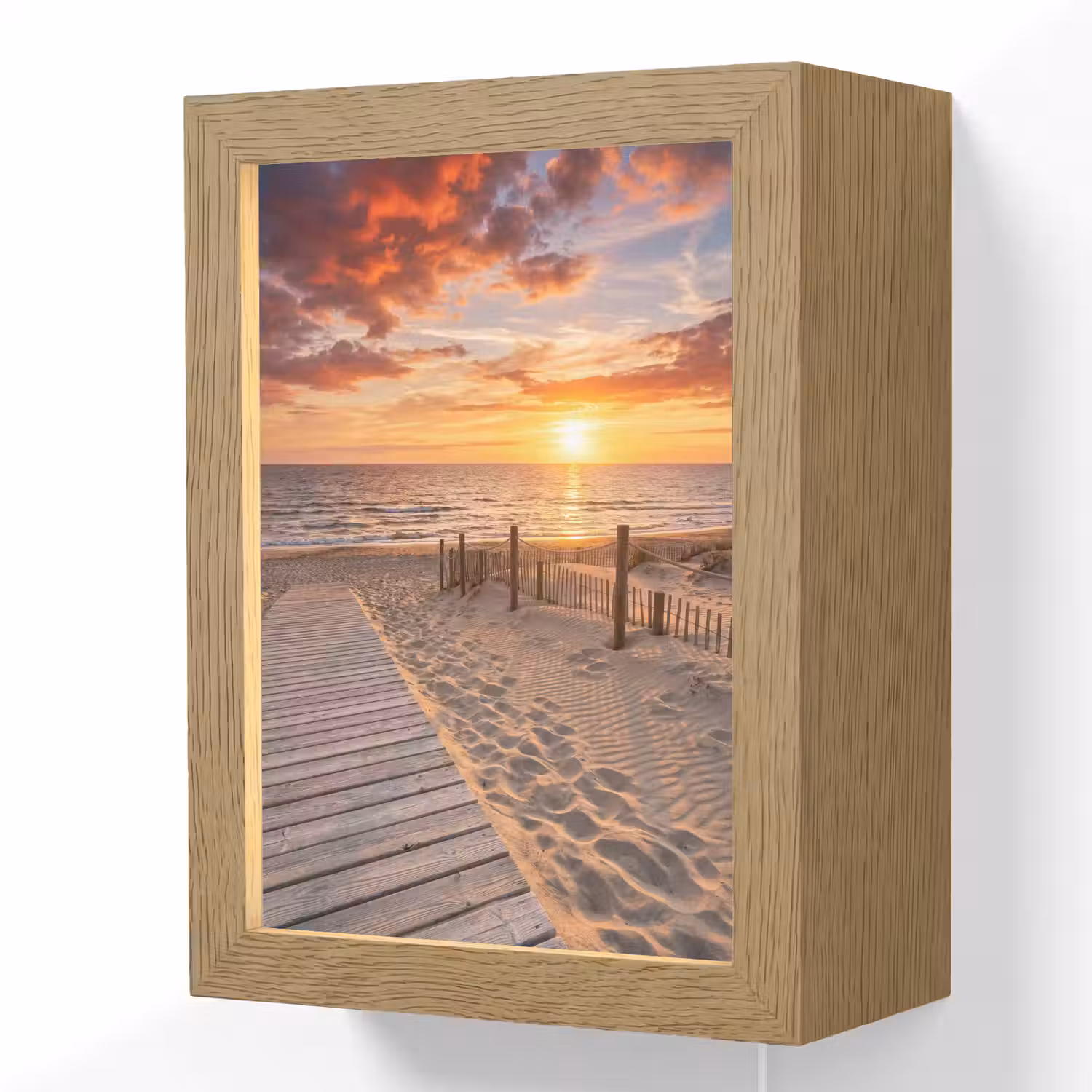 Strand - Zonsondergang - Zee - Natuur - Oranje Light Box met kabel (Wandlamp) klein -3d