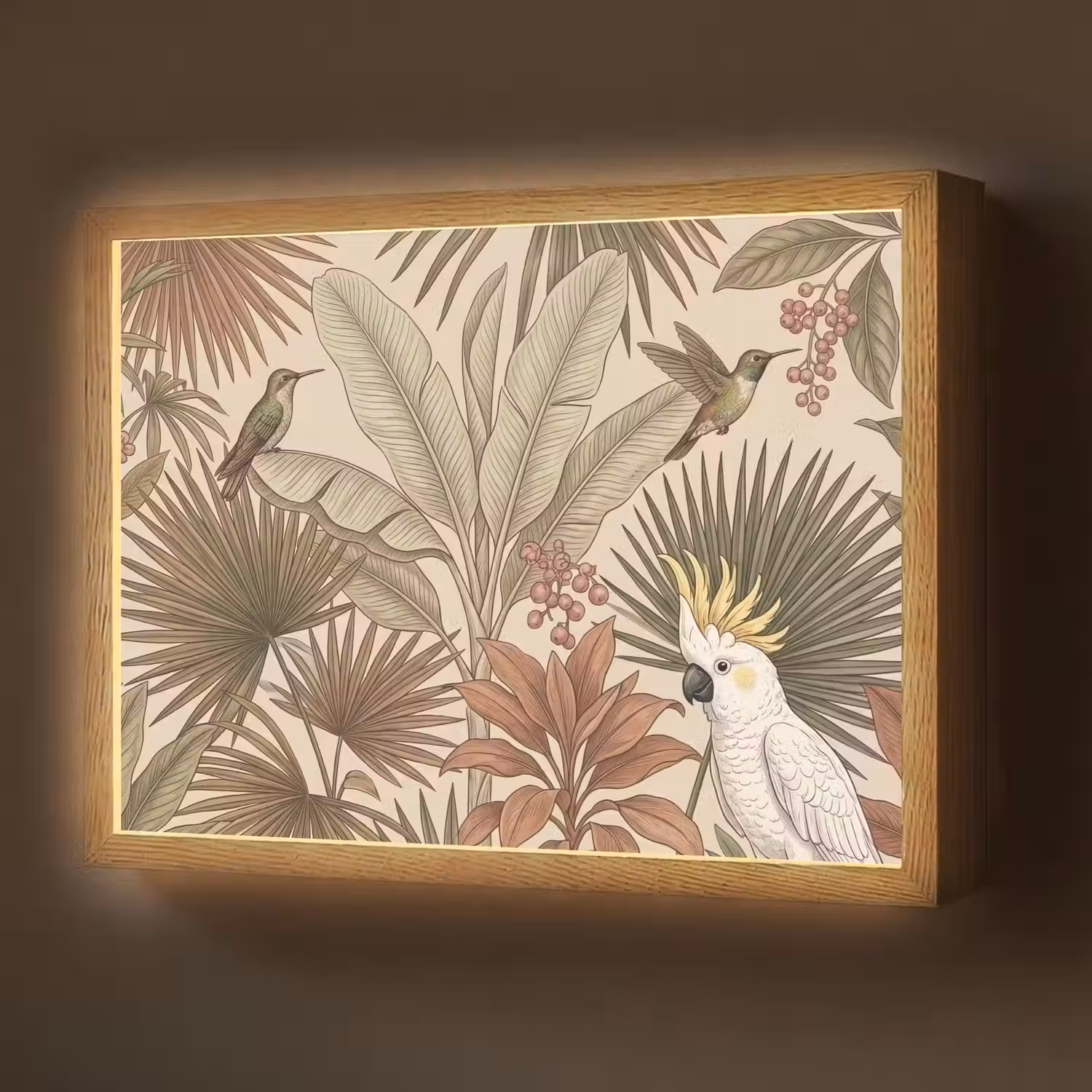 Tropisch - Vogels - Beige Light Box met batterij (Wandlamp) middel -z3d_website