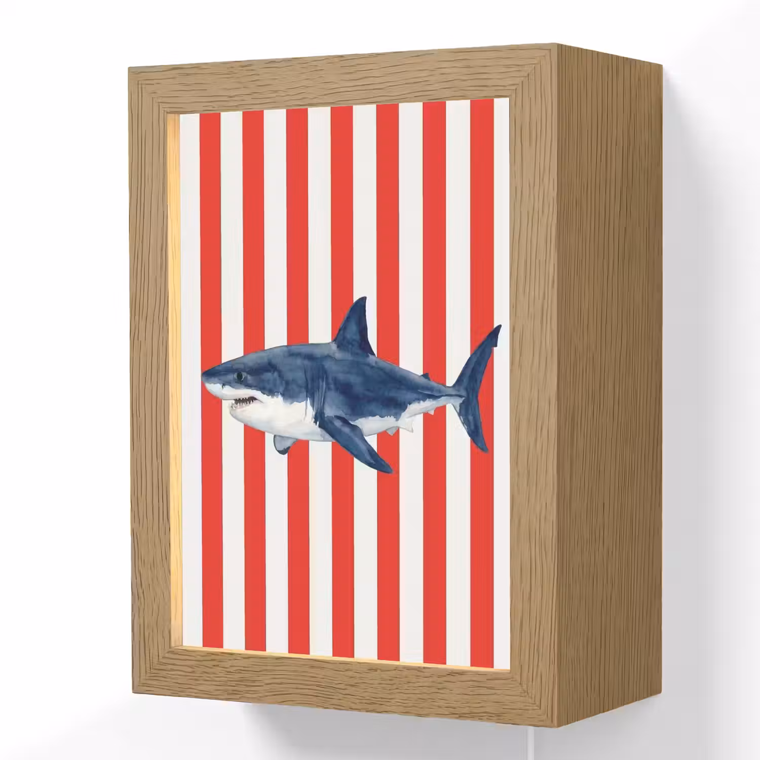 Vis - Haai - Zee - Illustratie - Blauw Light Box met kabel (Wandlamp) klein -3d