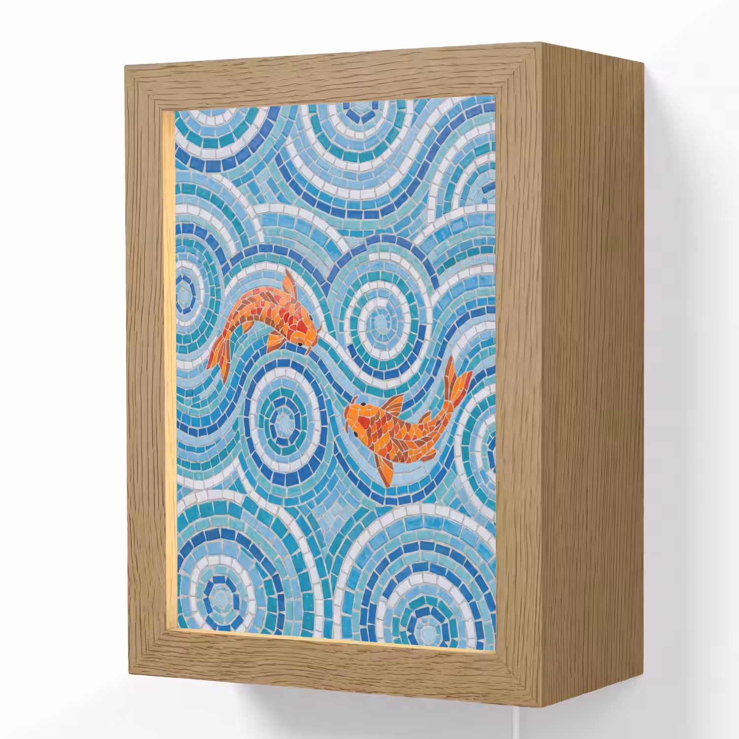 Vis - Mozaïek - Water - Decoratief - Blauw Light Box met kabel (Wandlamp) klein -3d