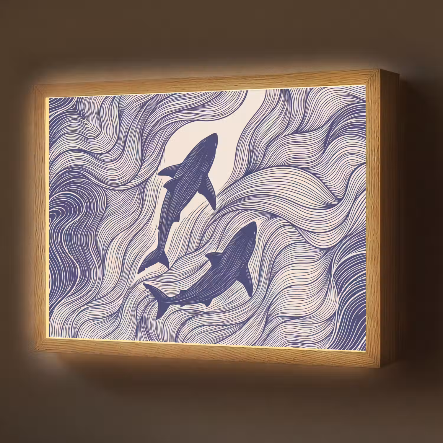 Vis - Oceaan - Lijntekening - Blauw - Dieren Light Box met batterij (Wandlamp) middel -z3d_website