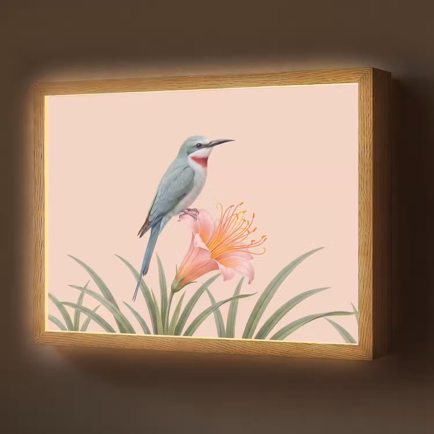 Vogel - Bloem - Natuur - Roze Light Box met batterij (Wandlamp) middel -z3d_website