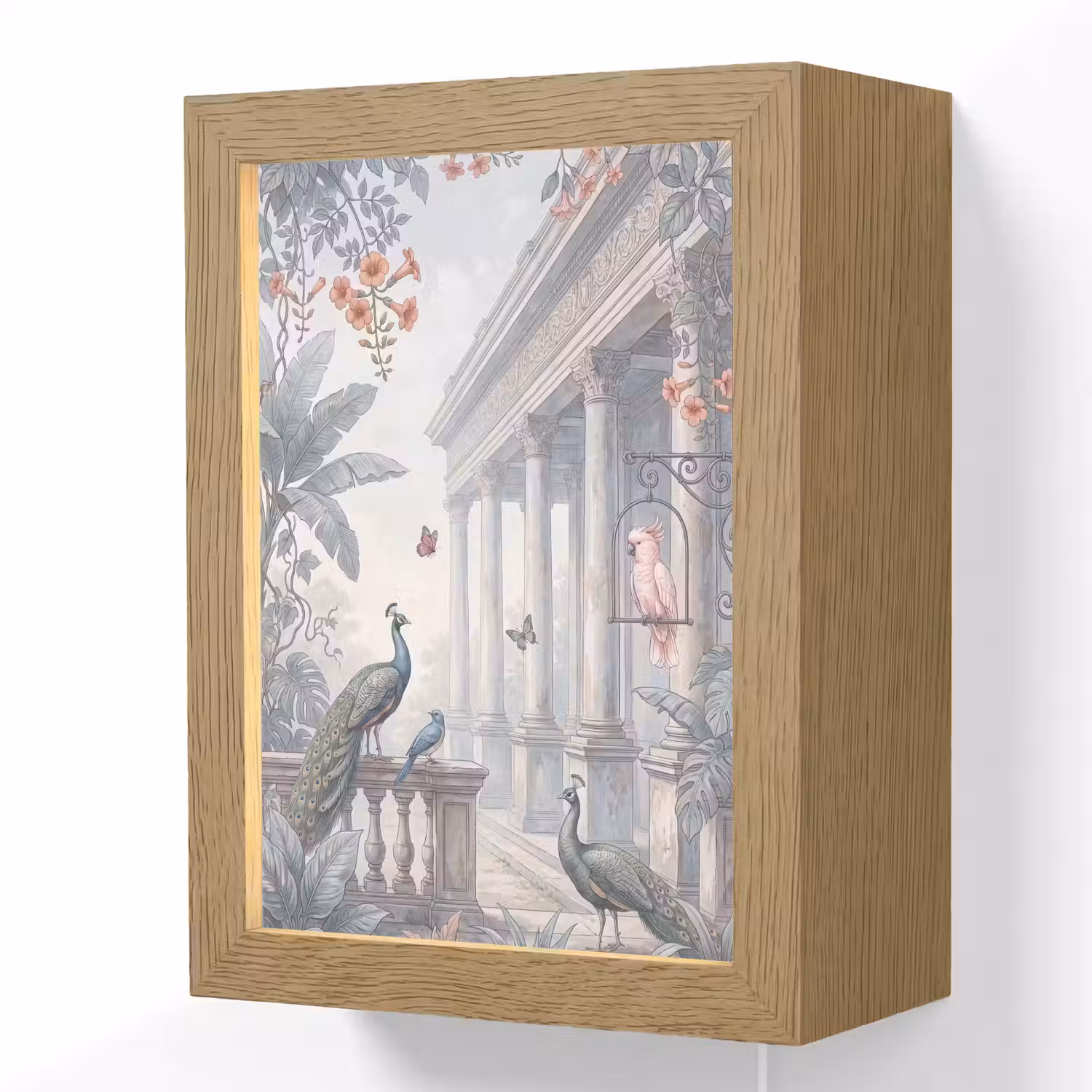 Vogel - Pauw - Architectuur - Klassiek - Groen Light Box met kabel (Wandlamp) klein -3d