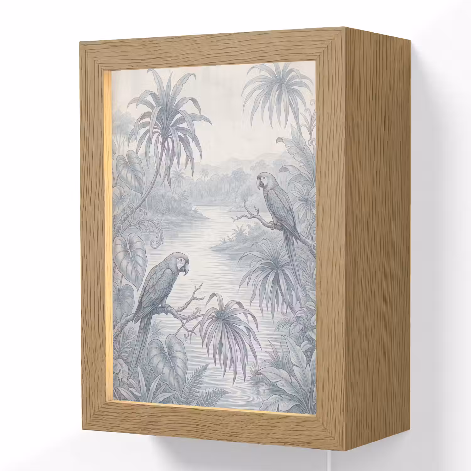 Vogel - Rivier - Tropisch - Illustratie - Blauw Light Box met kabel (Wandlamp) klein -3d