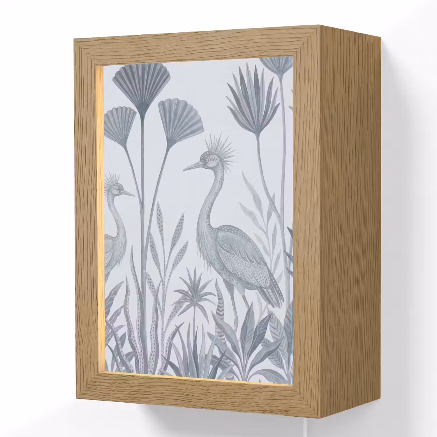 Vogel - Tropisch - Illustratie - Blauwgrijs - Natuur Light Box met kabel (Wandlamp) klein -3d