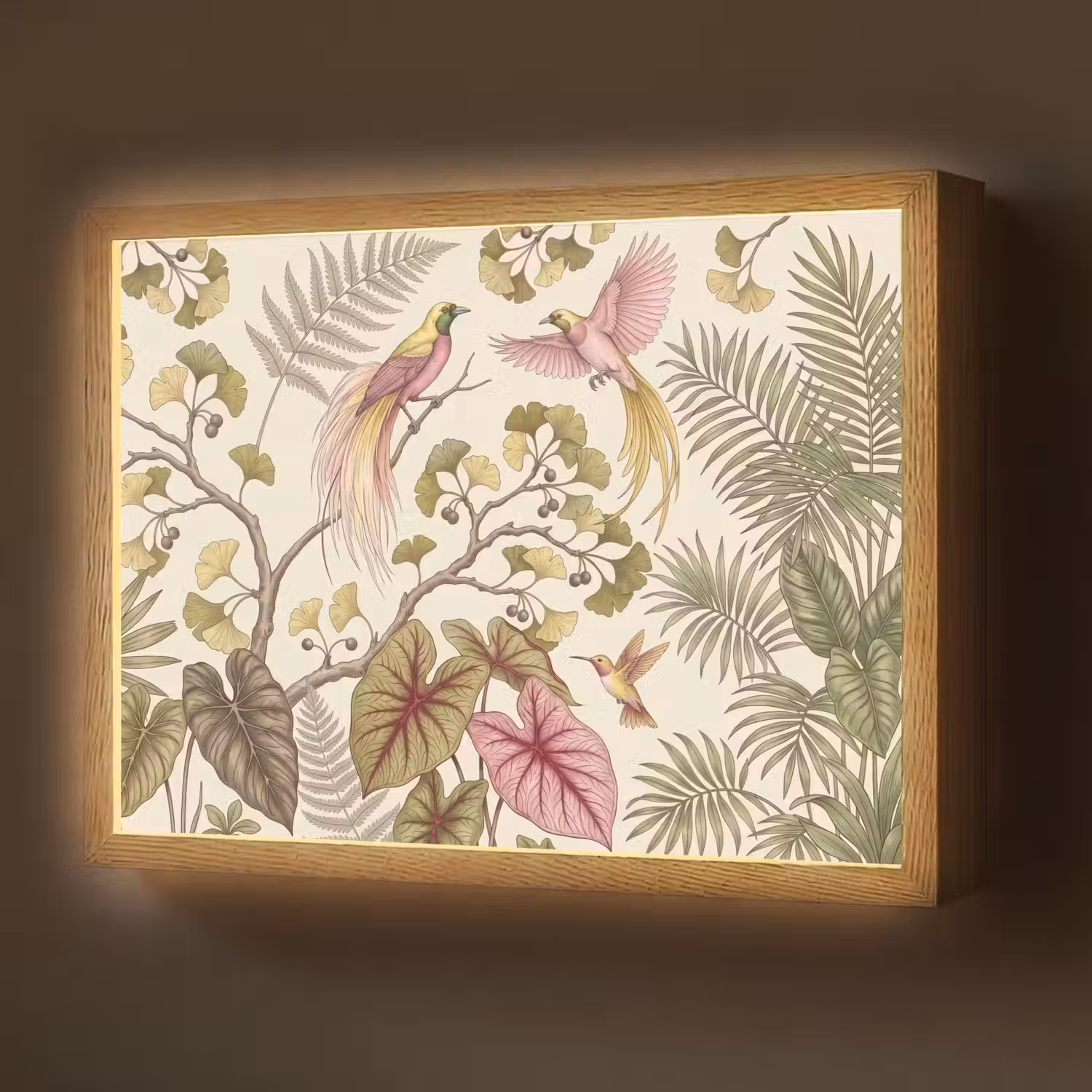Vogels - Tropisch - Botanisch - Roze Light Box met batterij (Wandlamp) middel -z3d_website