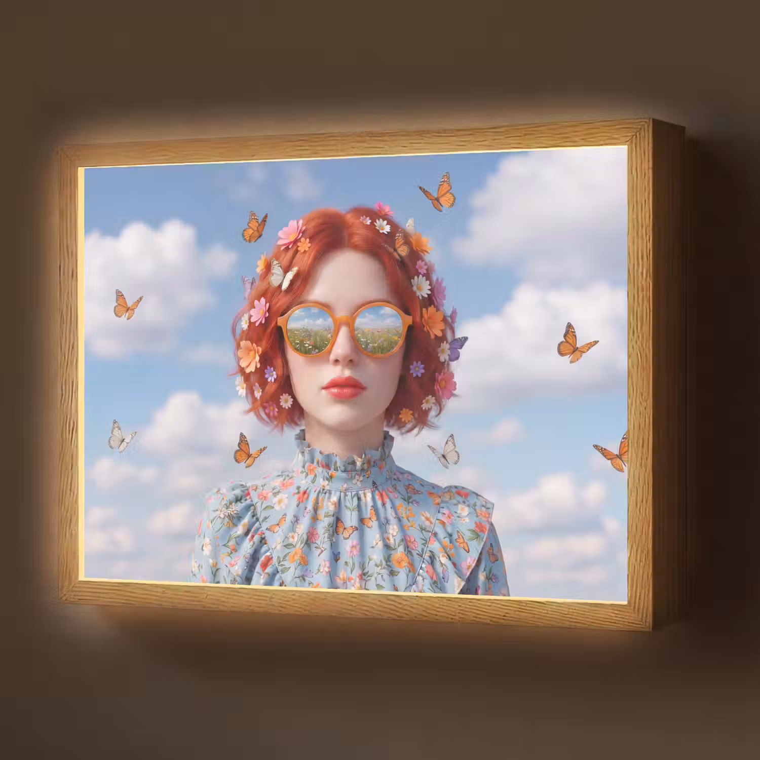 Vrouw - Bloemen - Zomer - Portret - Kleurrijk Light Box met batterij (Wandlamp) middel -z3d_website