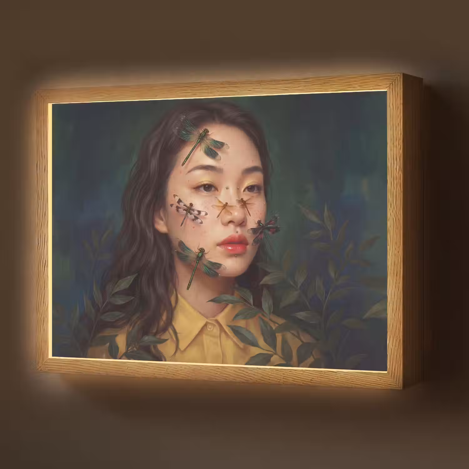 Vrouw - Insecten - Natuur - Portret - Groen Light Box met batterij (Wandlamp) middel -z3d_website