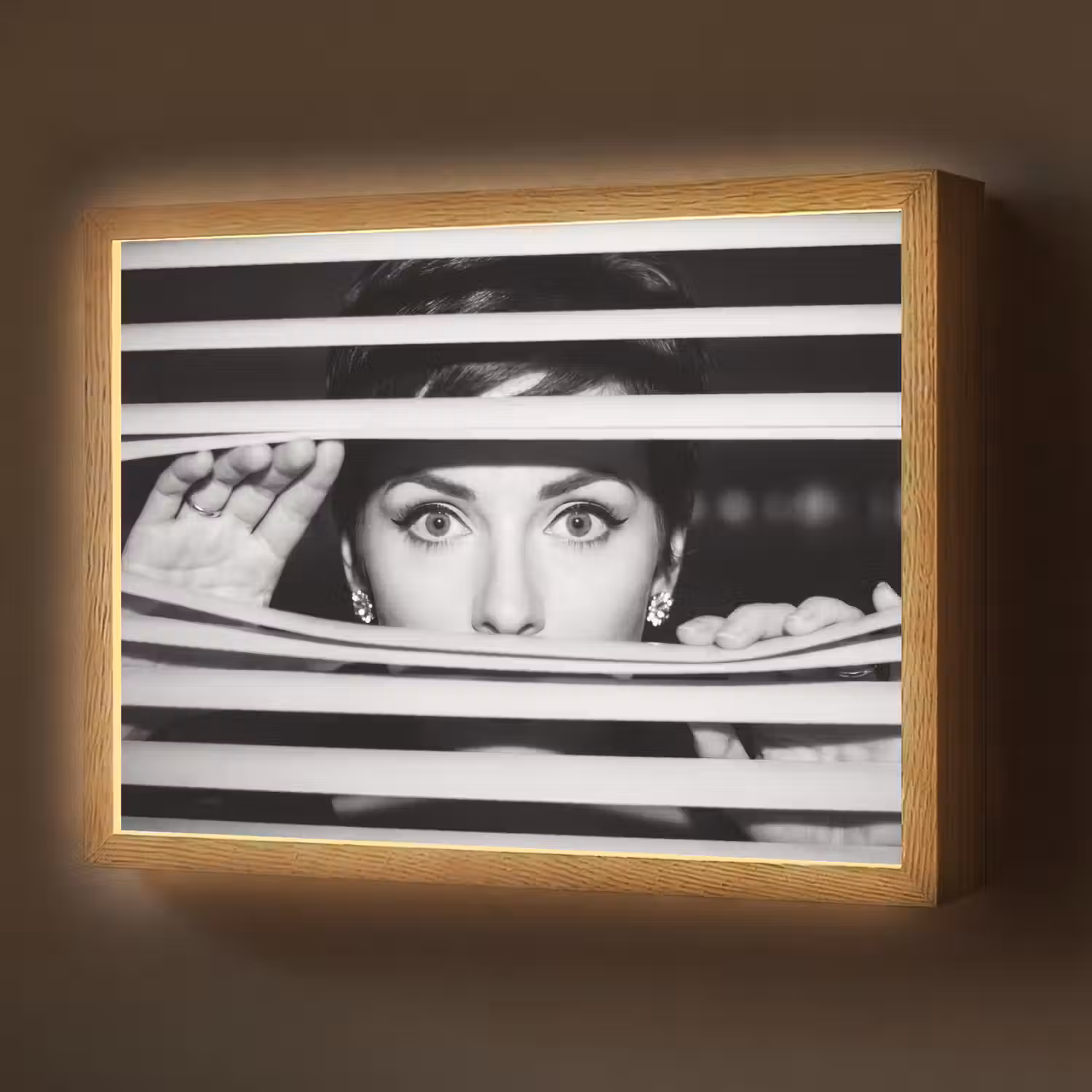 Vrouw - Jaloezieën - Portret - Zwart-wit Light Box met batterij (Wandlamp) middel -z3d_website
