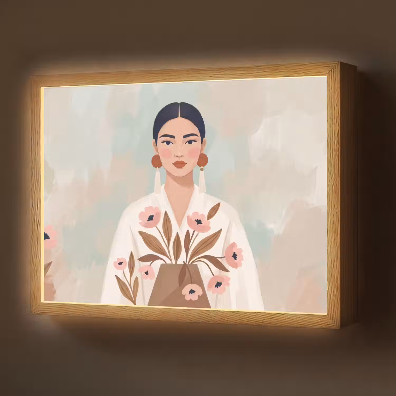 Vrouw - Kimono - Pastel Light Box met batterij (Wandlamp) middel -z3d_website