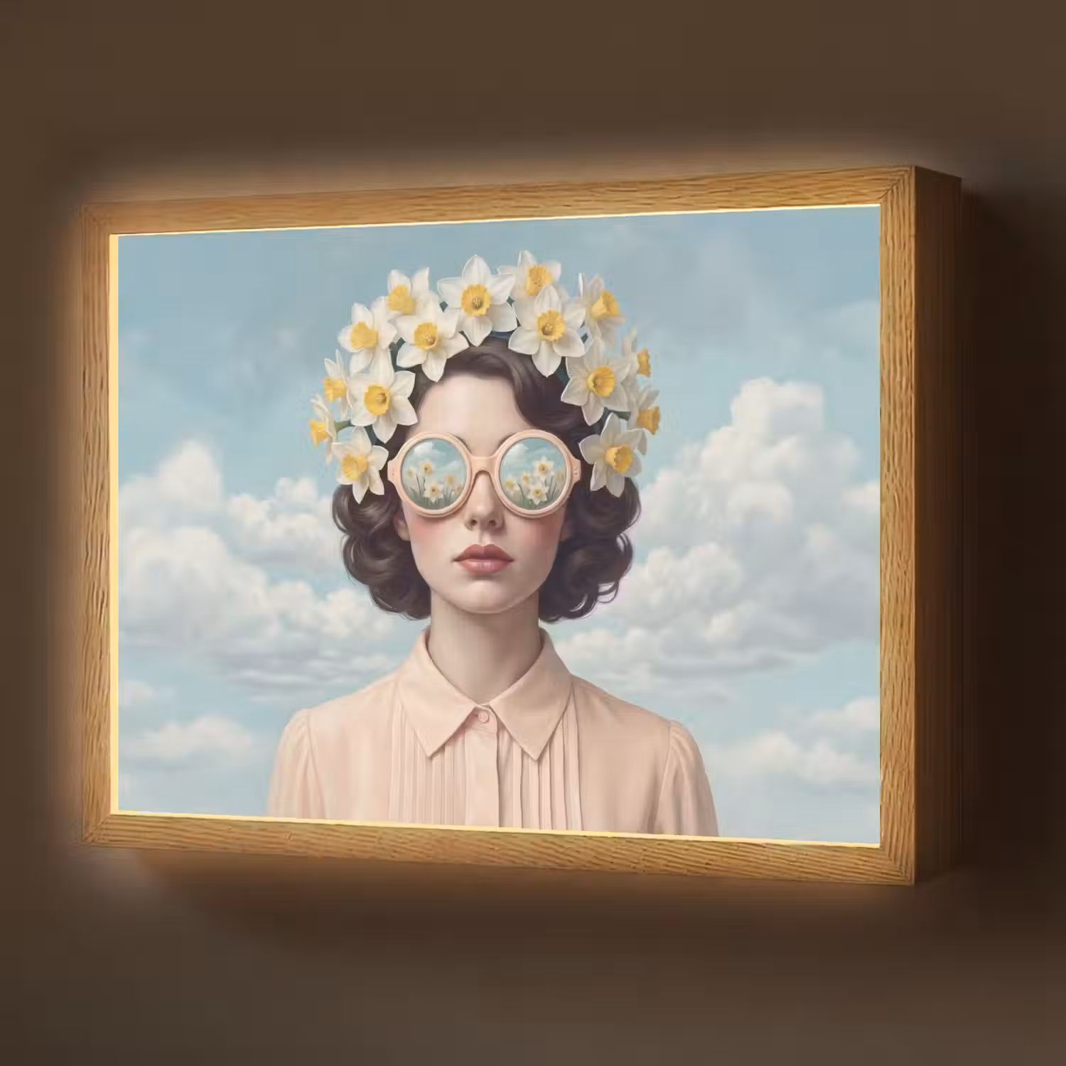 Vrouw - Narcissen - Geel Light Box met batterij (Wandlamp) middel -z3d_website