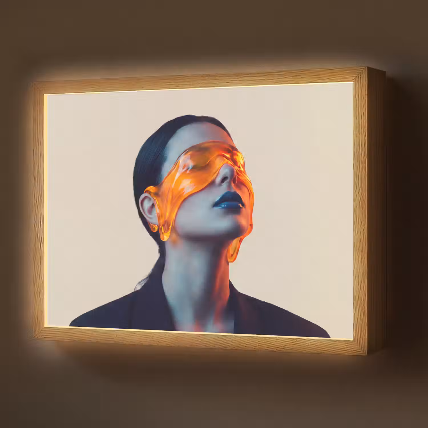 Vrouw - Oranje - Abstract - Modern - Kleurrijk Light Box met batterij (Wandlamp) middel -z3d_website