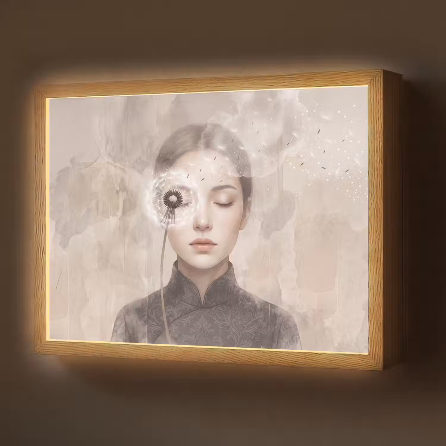 Vrouw - Sereen - Grijs Light Box met batterij (Wandlamp) middel -z3d_website