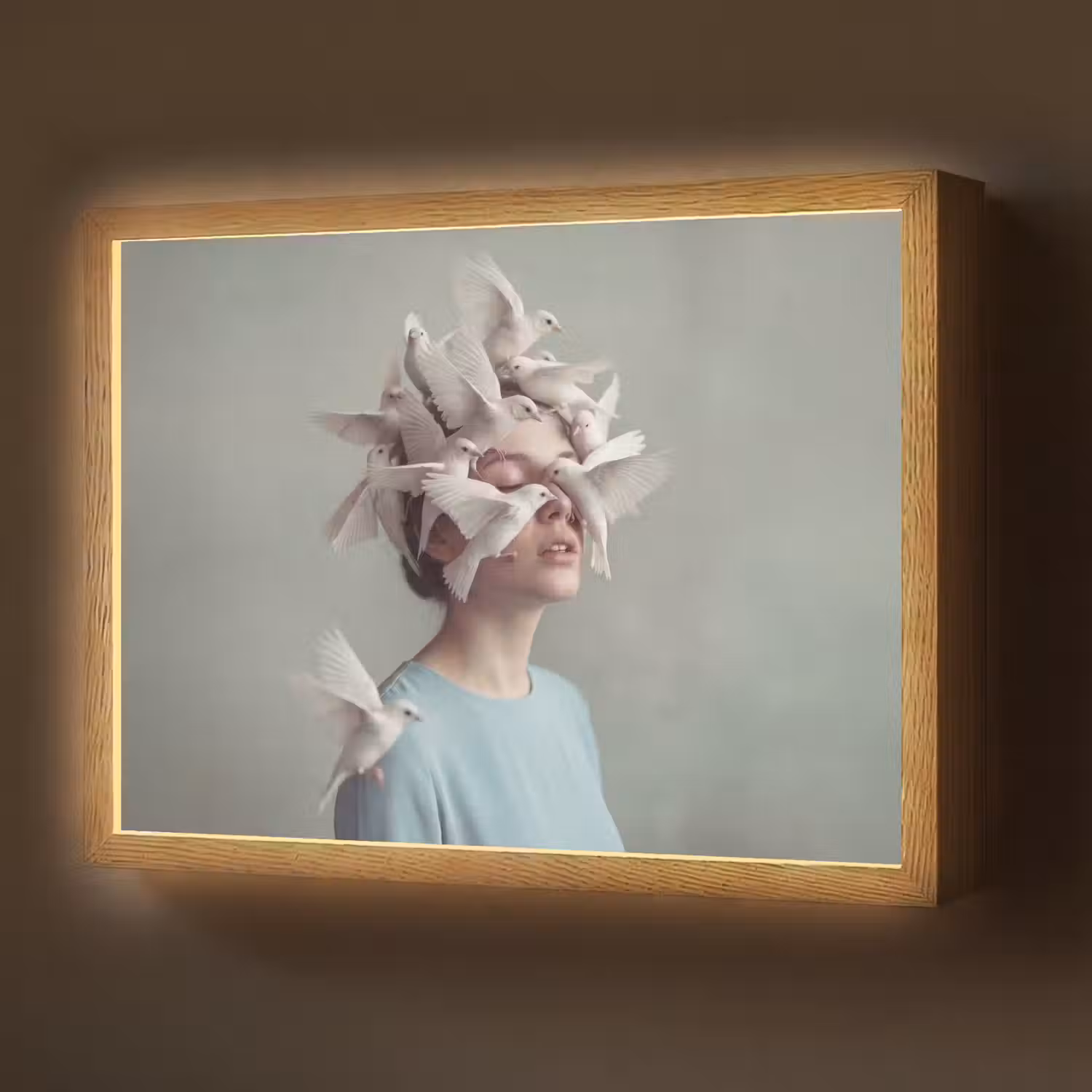 Vrouw - Vogels - Abstract - Modern - Wit Light Box met batterij (Wandlamp) middel -z3d_website