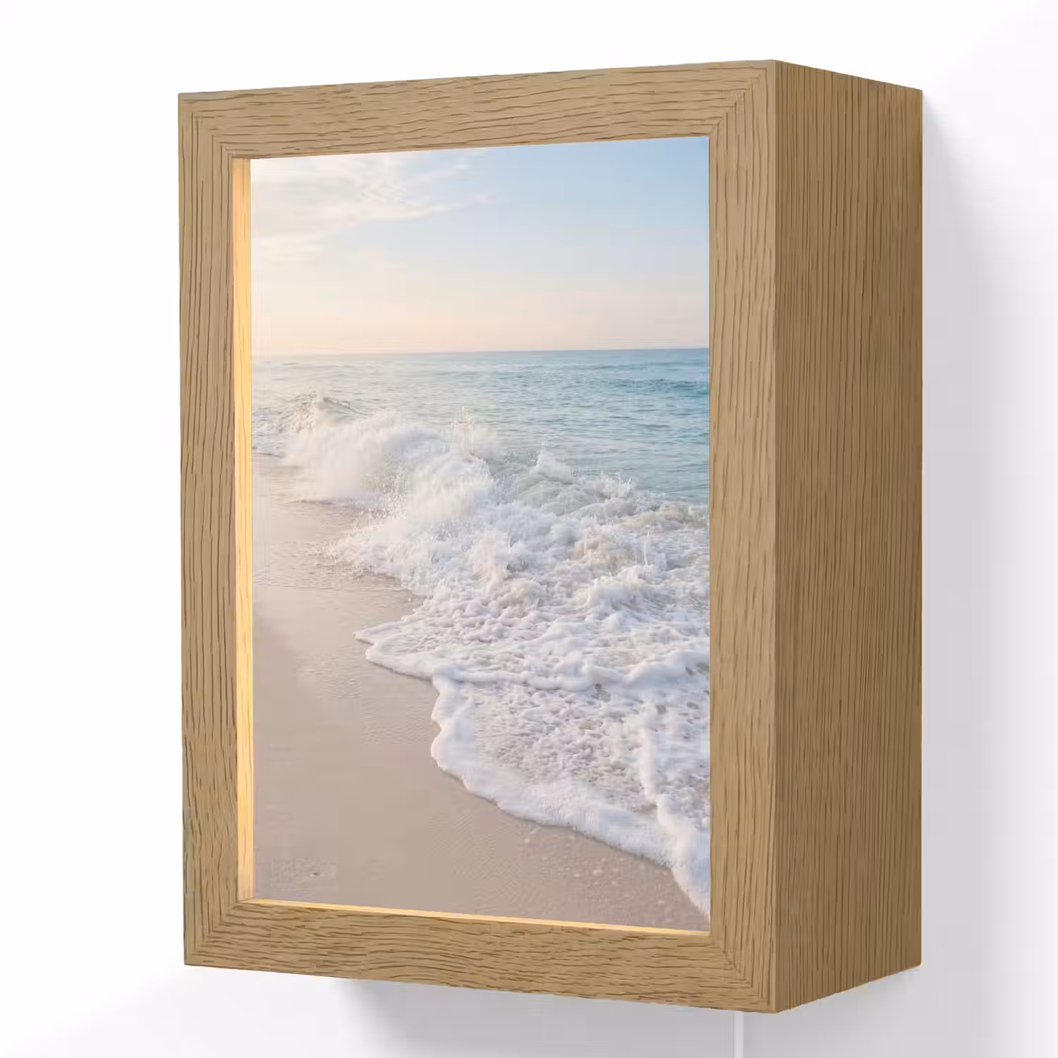 Zee - Golven - Strand - Natuur - Wit Light Box met kabel (Wandlamp) klein -3d