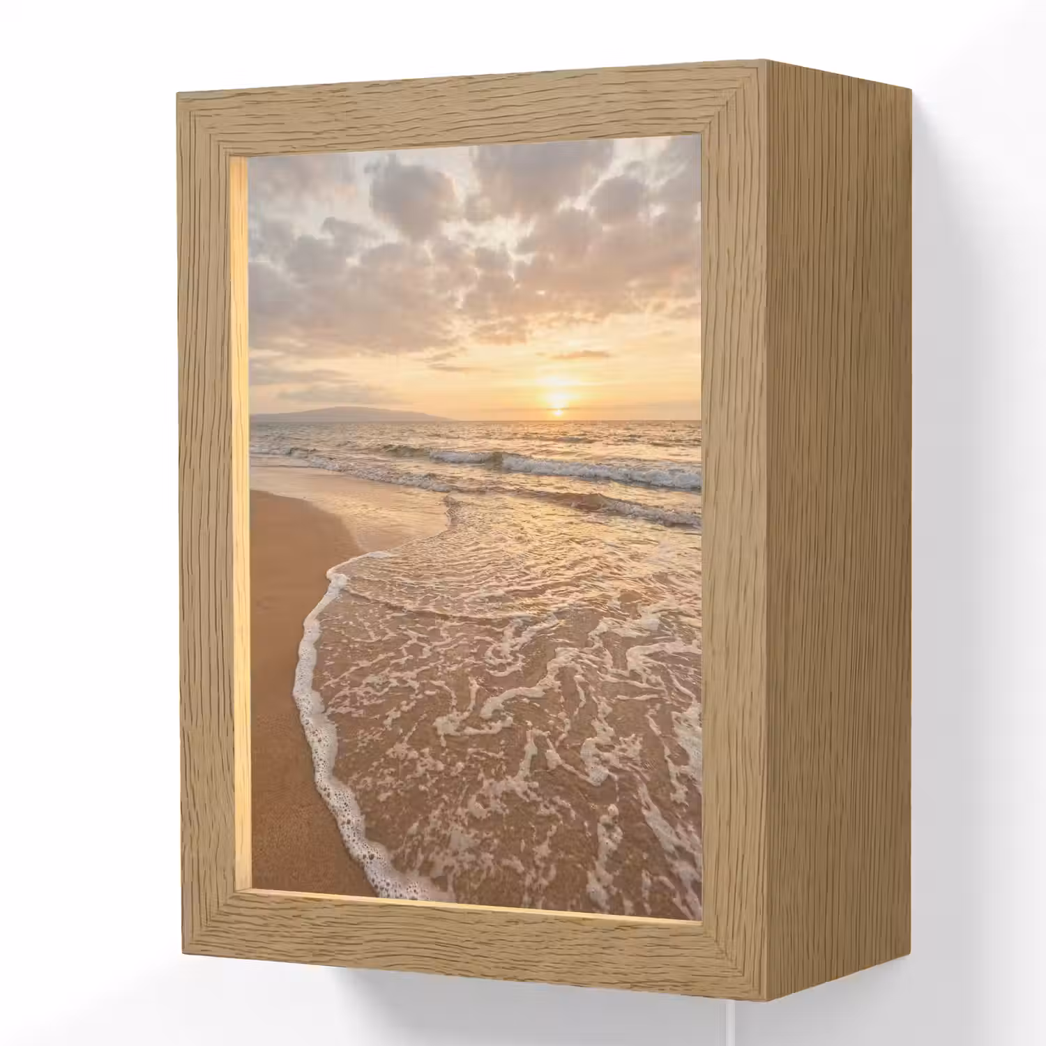 Zee - Kustlijn - Wolken - Landschap - Oranje Light Box met kabel (Wandlamp) klein -3d