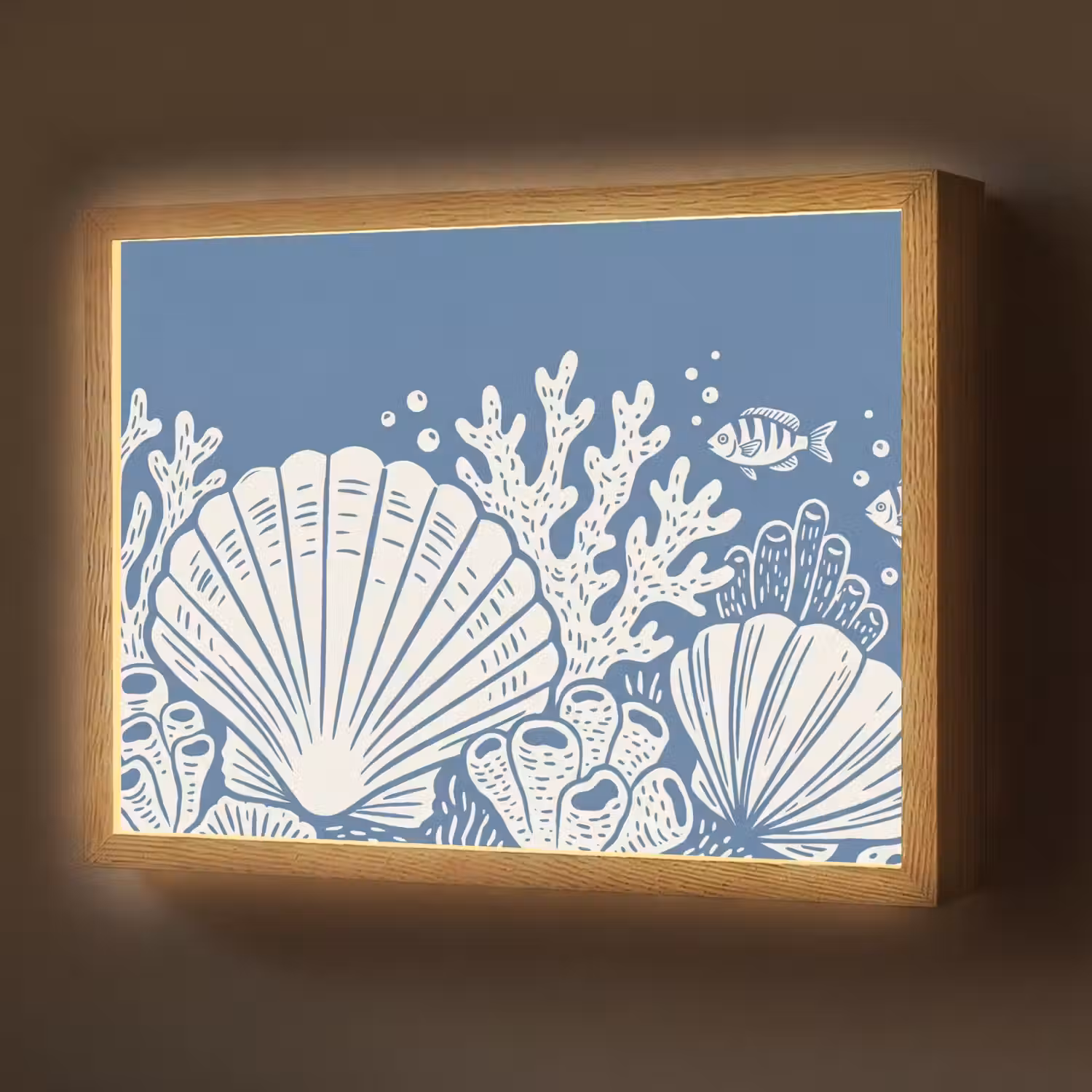 Zeeleven - Koraal - Schelp - Vis - Illustratie - Onderwater Light Box met batterij (Wandlamp) middel -z3d_website