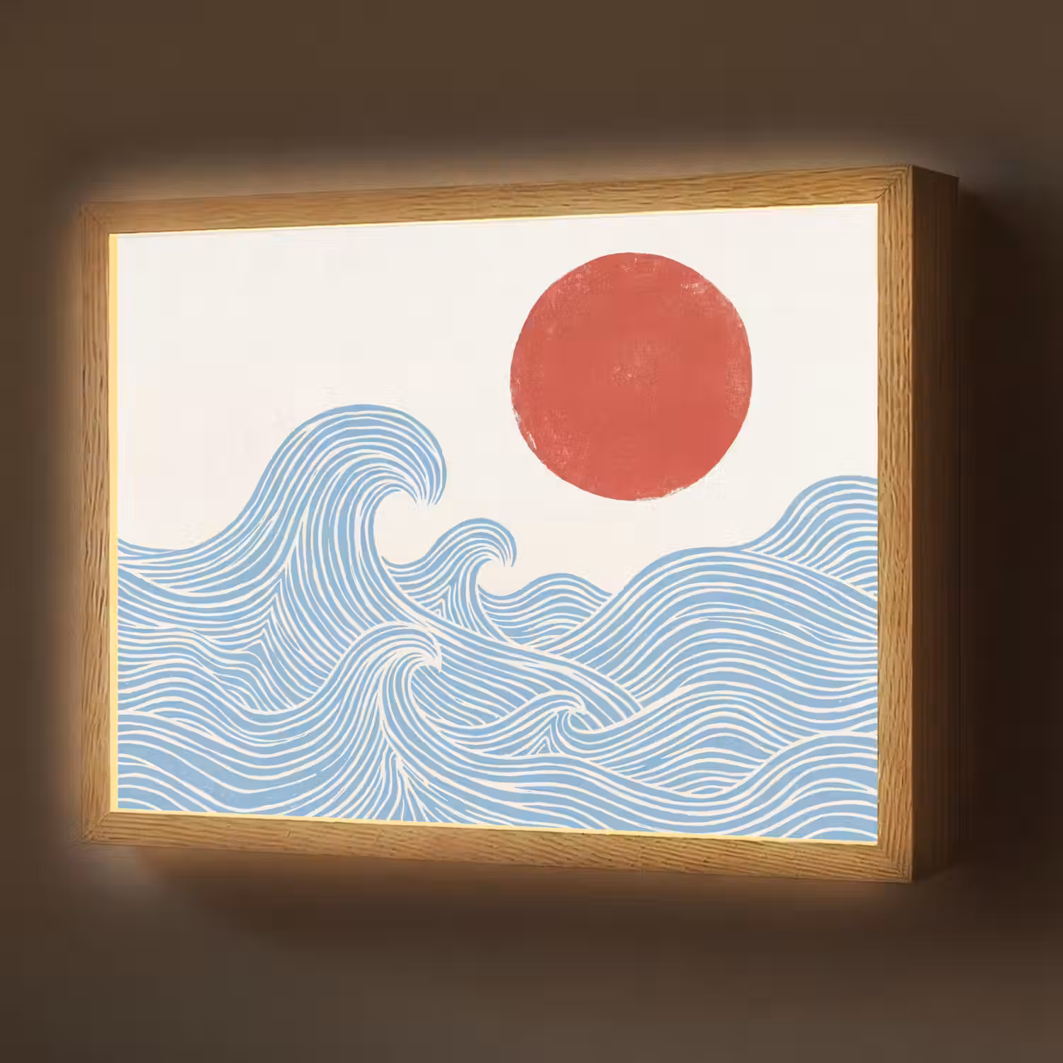 Zon - Golven - Oceaan - Abstract - Rood Light Box met batterij (Wandlamp) middel -z3d_website