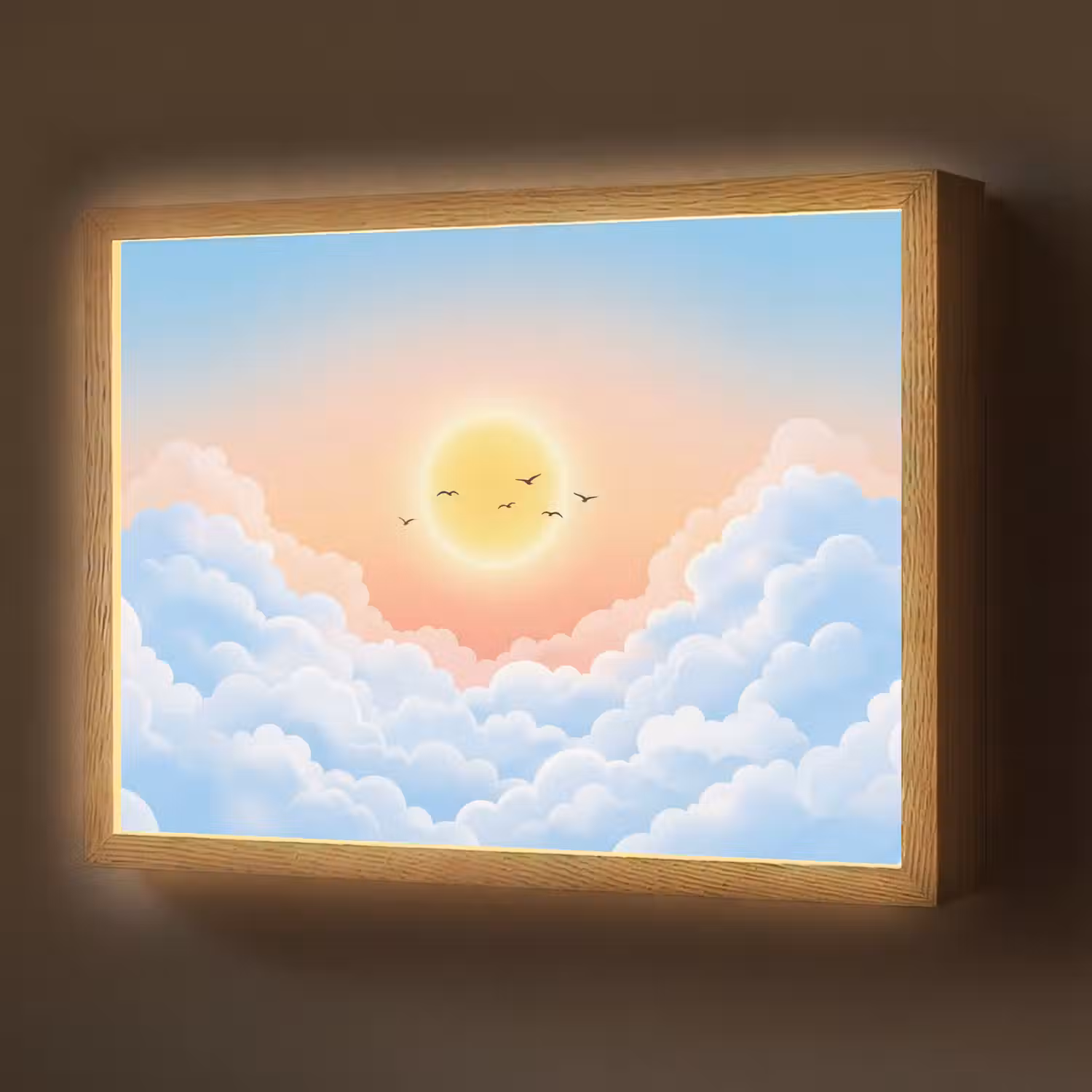 Zon - Vogels - Lucht - Natuur - Geel Light Box met batterij (Wandlamp) middel -z3d_website