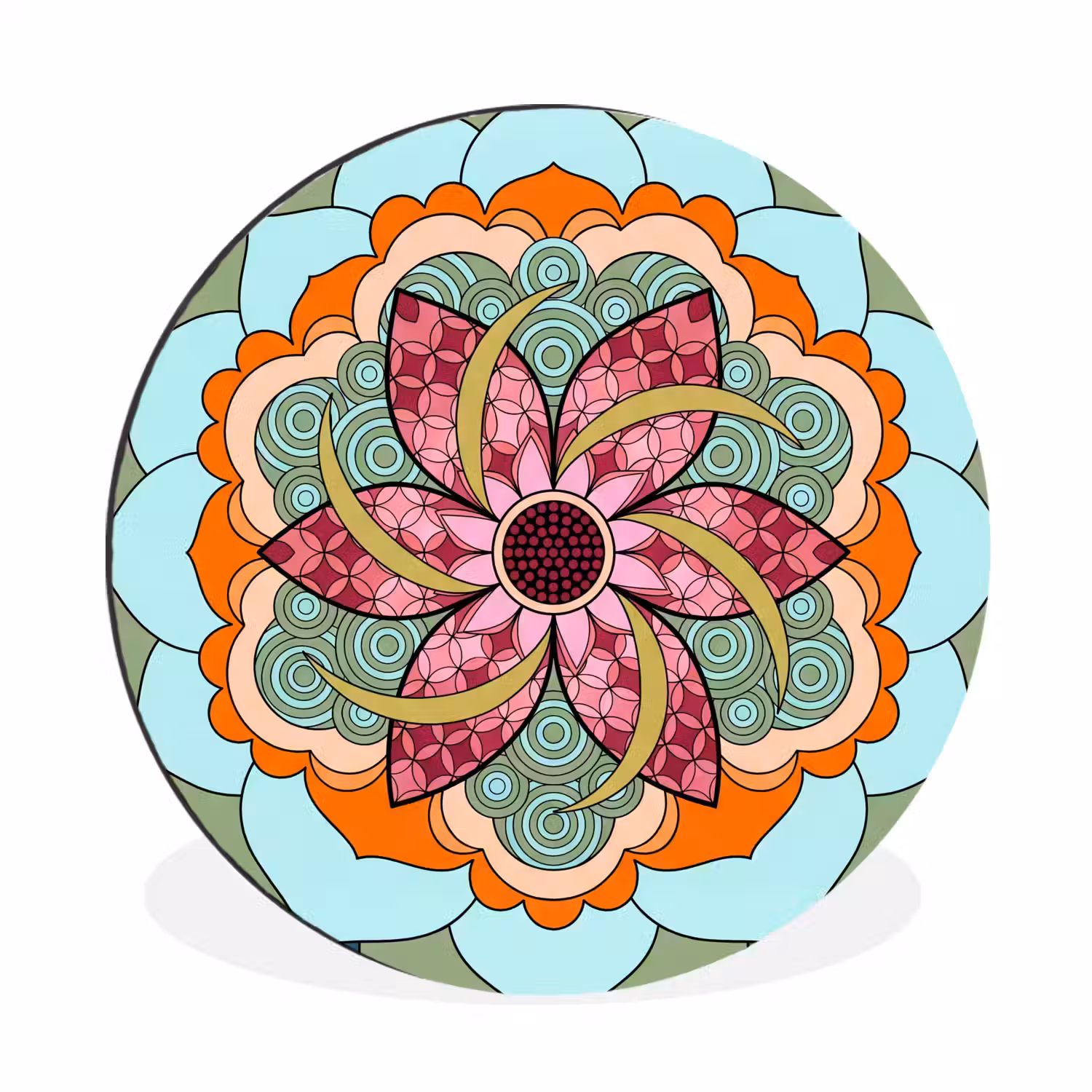 Mandala - Geometrisch - Kunst - Decoratief - Kleurrijk Wandcirkel aluminium klein -3d