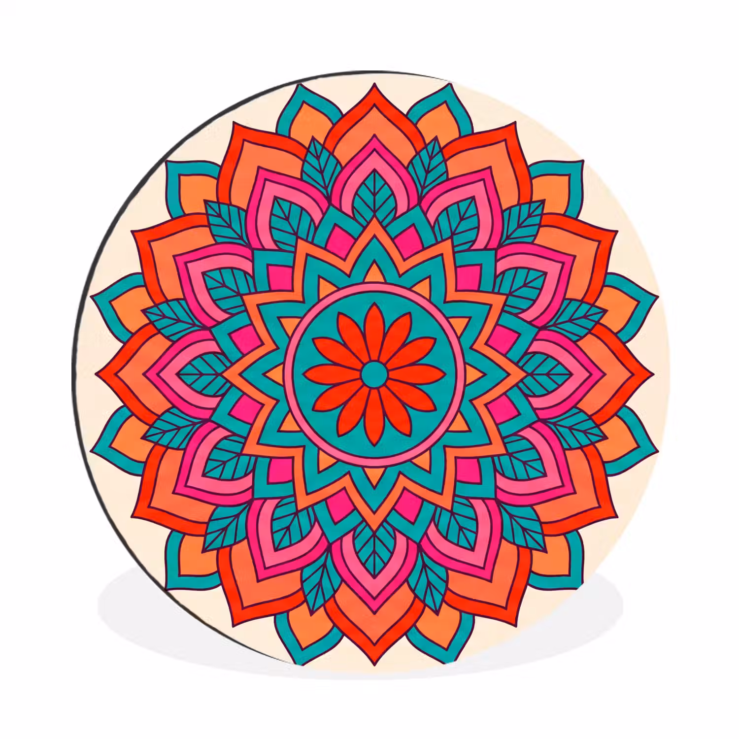 Mandala - Patroon - Abstract - Kleurrijk - Modern Wandcirkel aluminium klein -3d