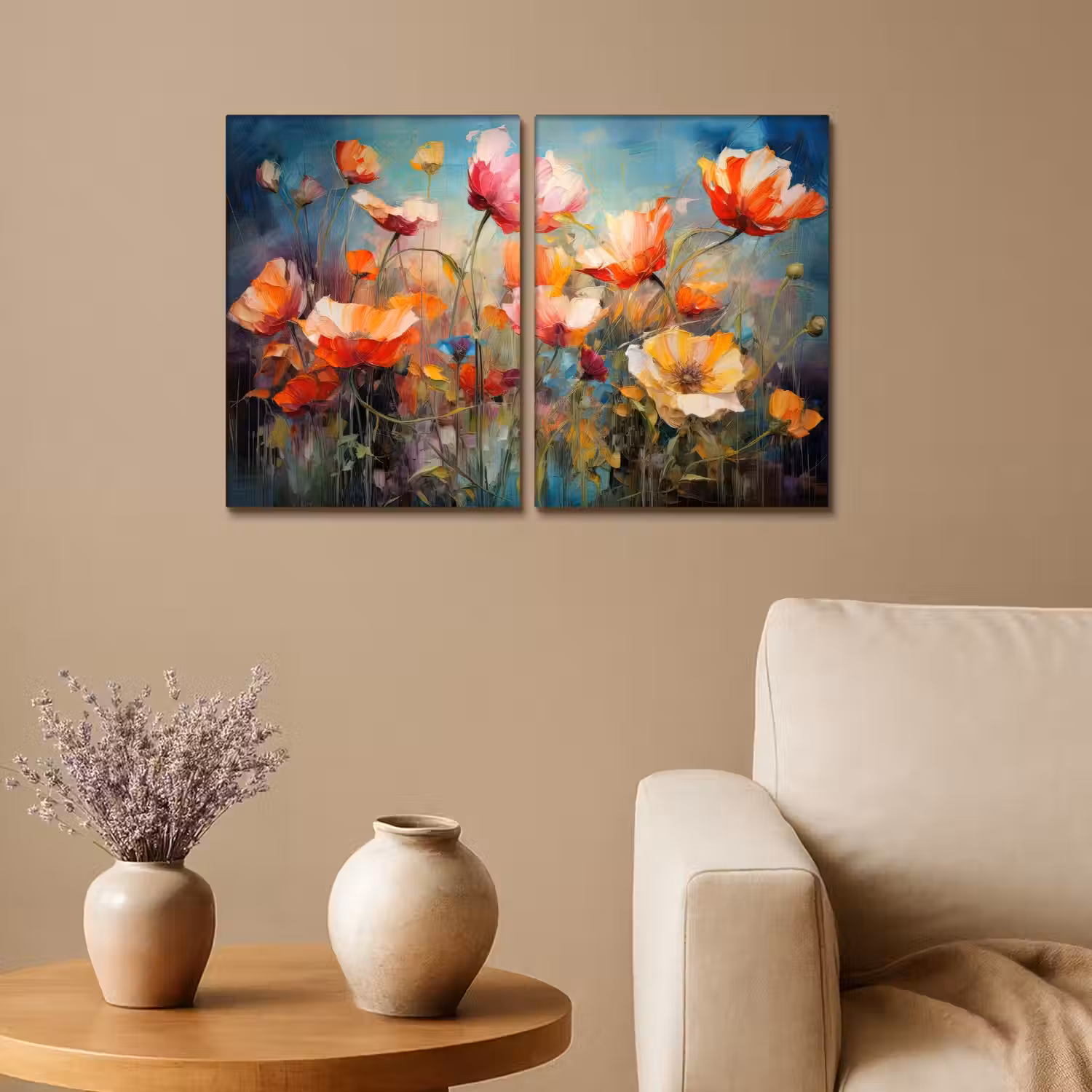 Bloemen - Kleurrijk - Abstract Canvas - Meerluiken 2 luik klein -sfeer1