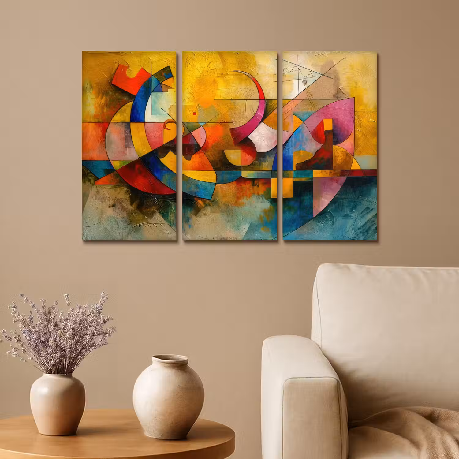 Kleurrijk - Geometrisch - Abstract Canvas - Meerluiken 3 luik klein -sfeer1