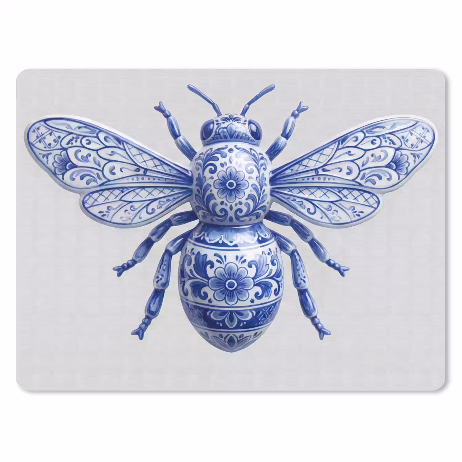 Bij - Modern - Delfts - Blauw muismat rubber klein -3d