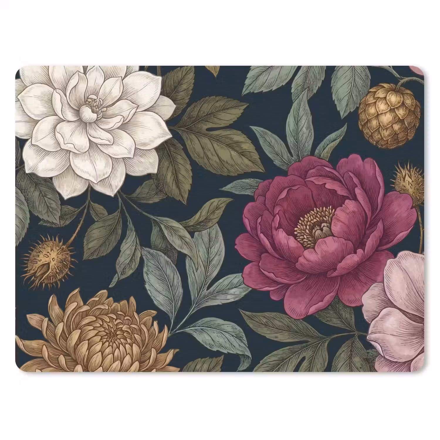 Bloemen - Botanisch - Illustratie - Donker - Vintage muismat rubber klein -3d