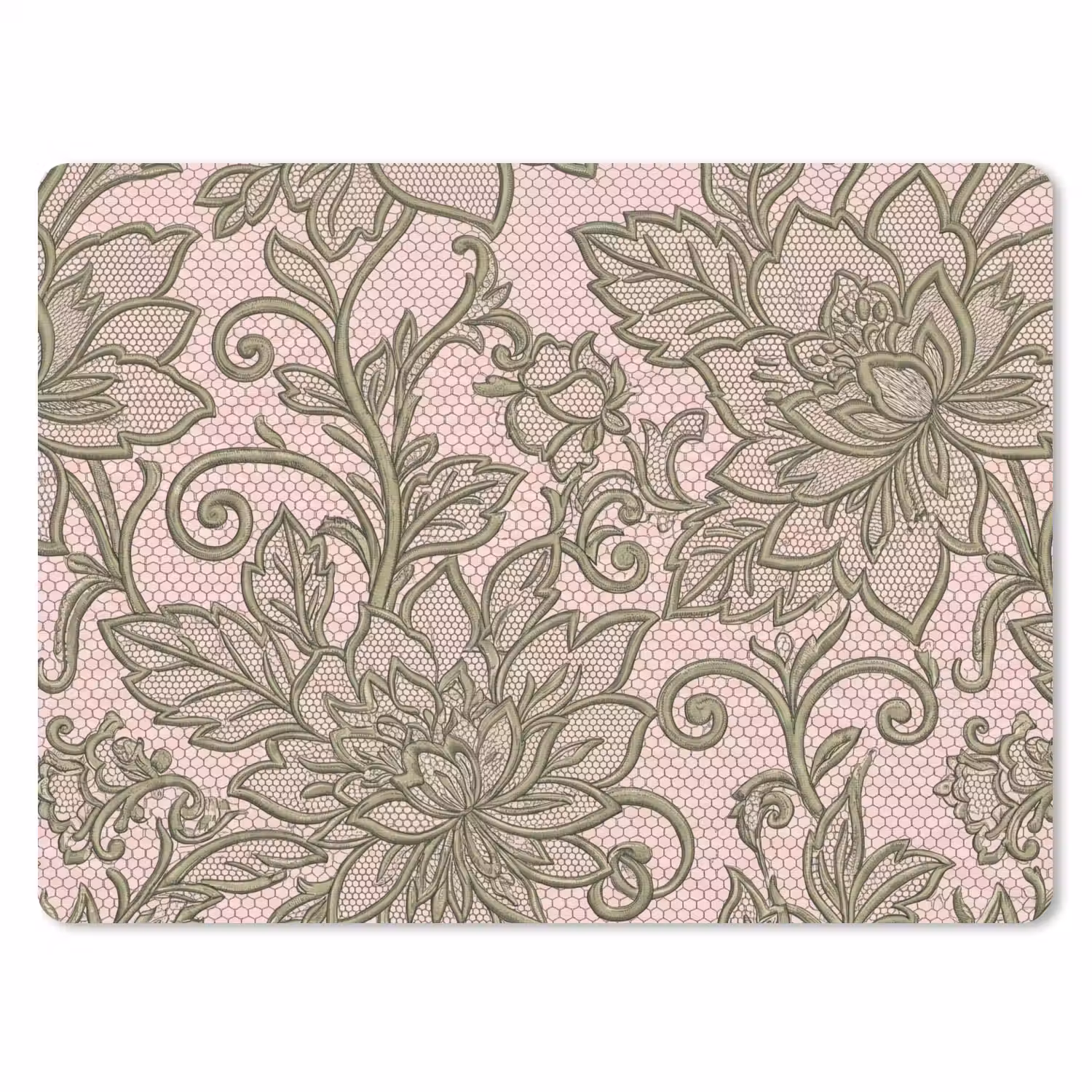 Bloemen - Kant - Patroon - Klassiek - Groen muismat rubber klein -3d