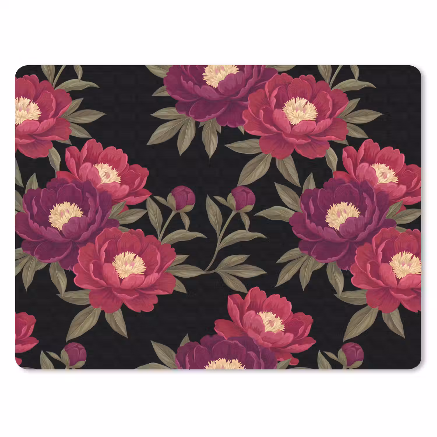 Bloemen - Patroon - Botanisch - Rood - Zwart muismat rubber klein -3d